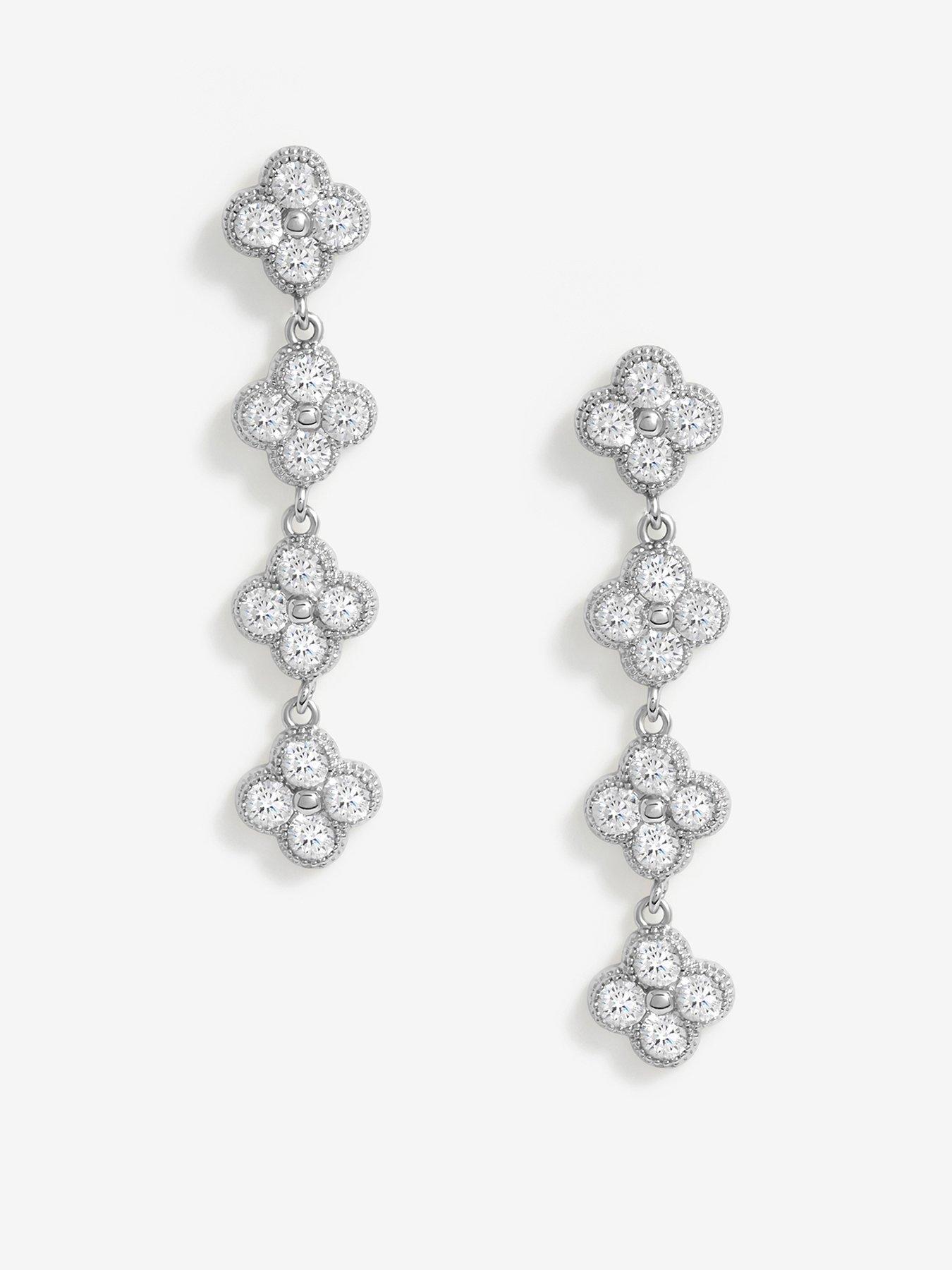 Product photograph of Jon Richard Silver Plated Crystal Bow Earrings from very.co.uk