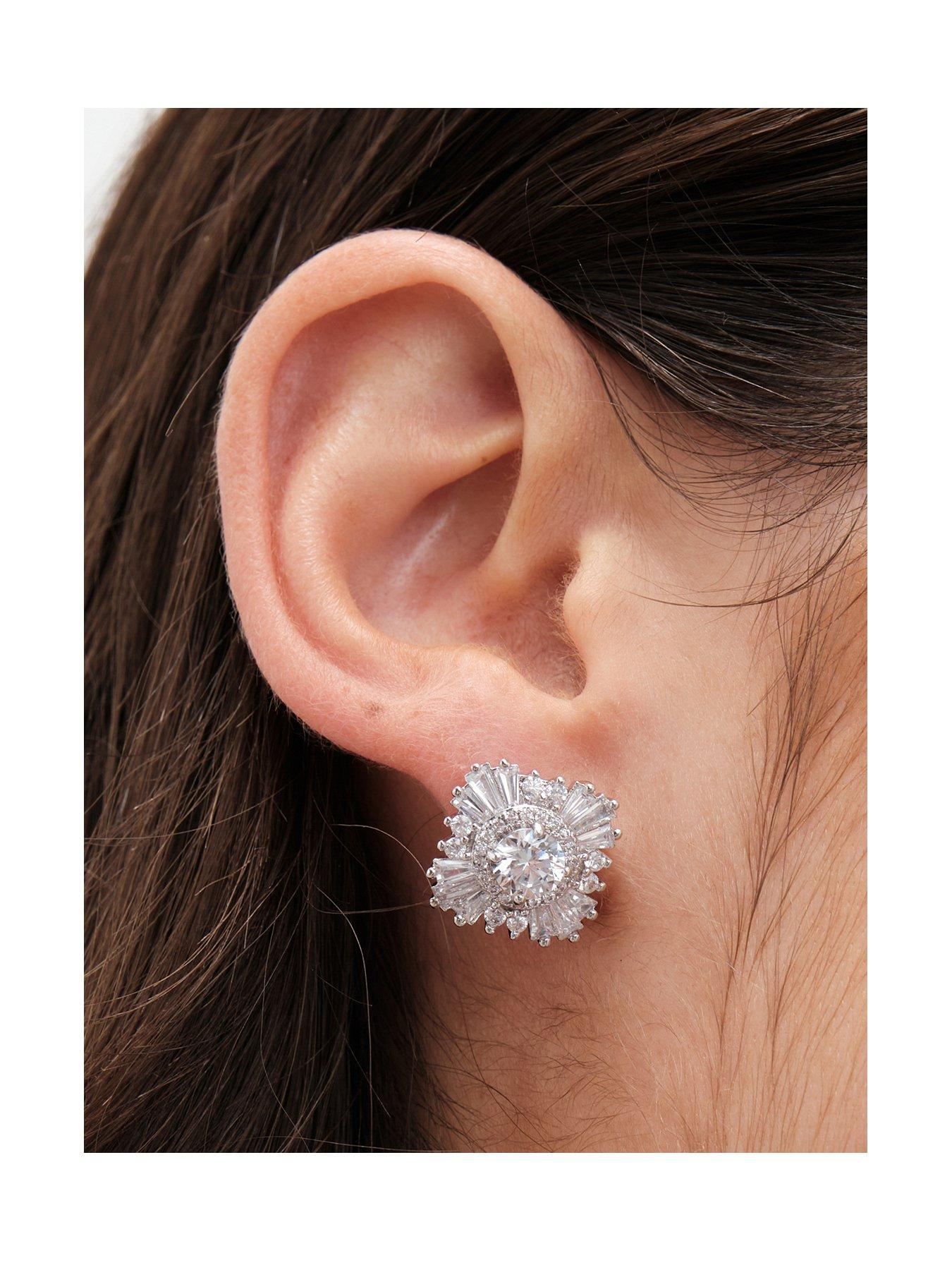 Product photograph of Jon Richard Silver Plated Cubic Zirconia Starburst Stud Earrings from very.co.uk