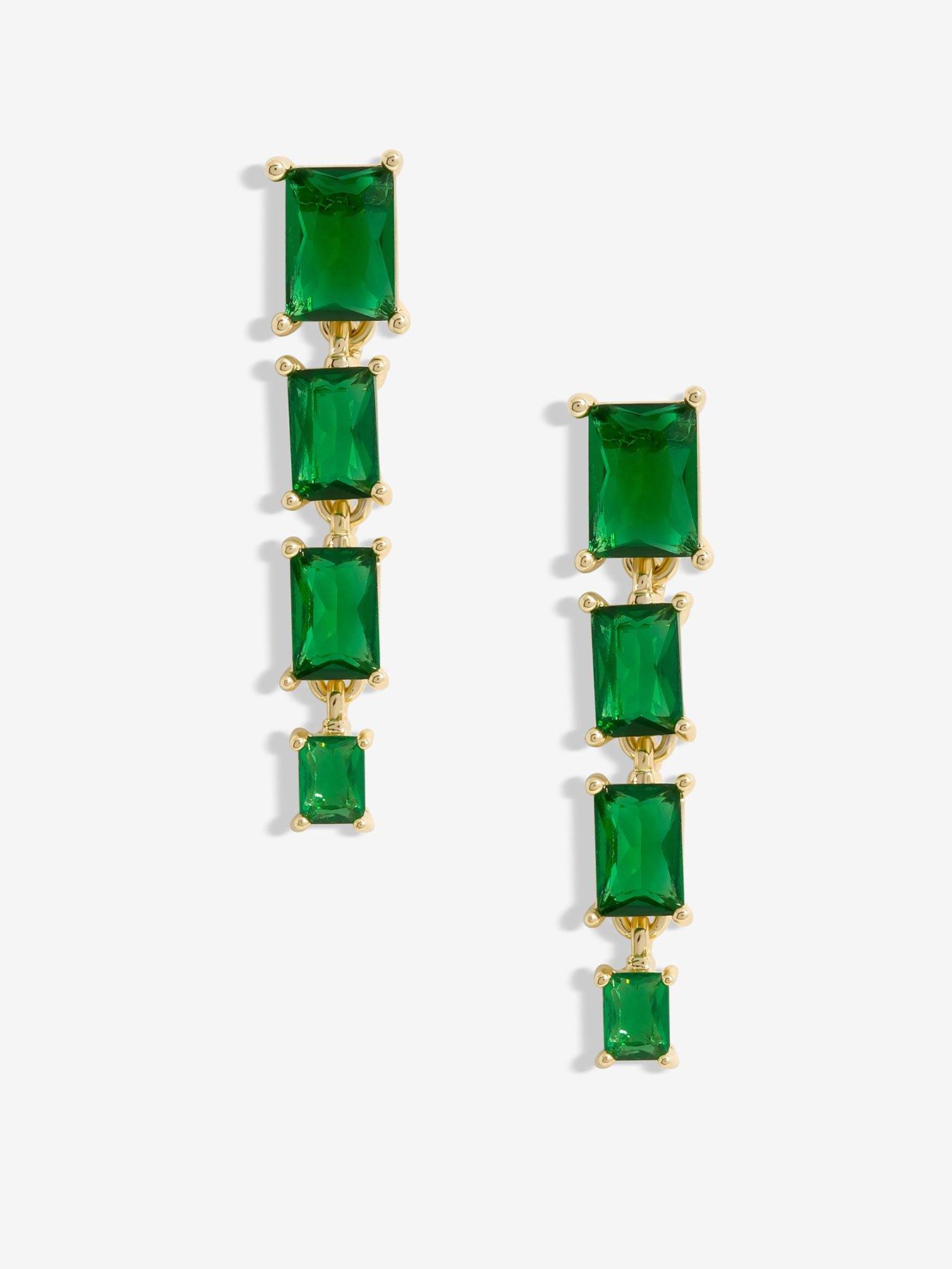 Product photograph of Jon Richard Gold Plated And Emerald Cubic Zirconia Multi Stone Drop Earrings from very.co.uk