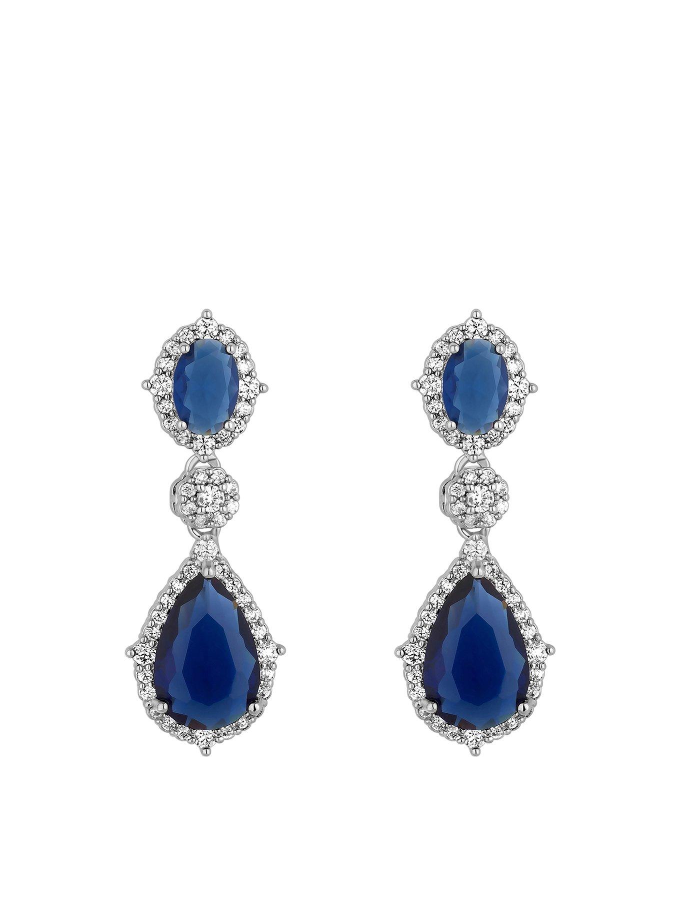 Product photograph of Jon Richard Gold Plated Sapphire Pear Drop Earrings from very.co.uk