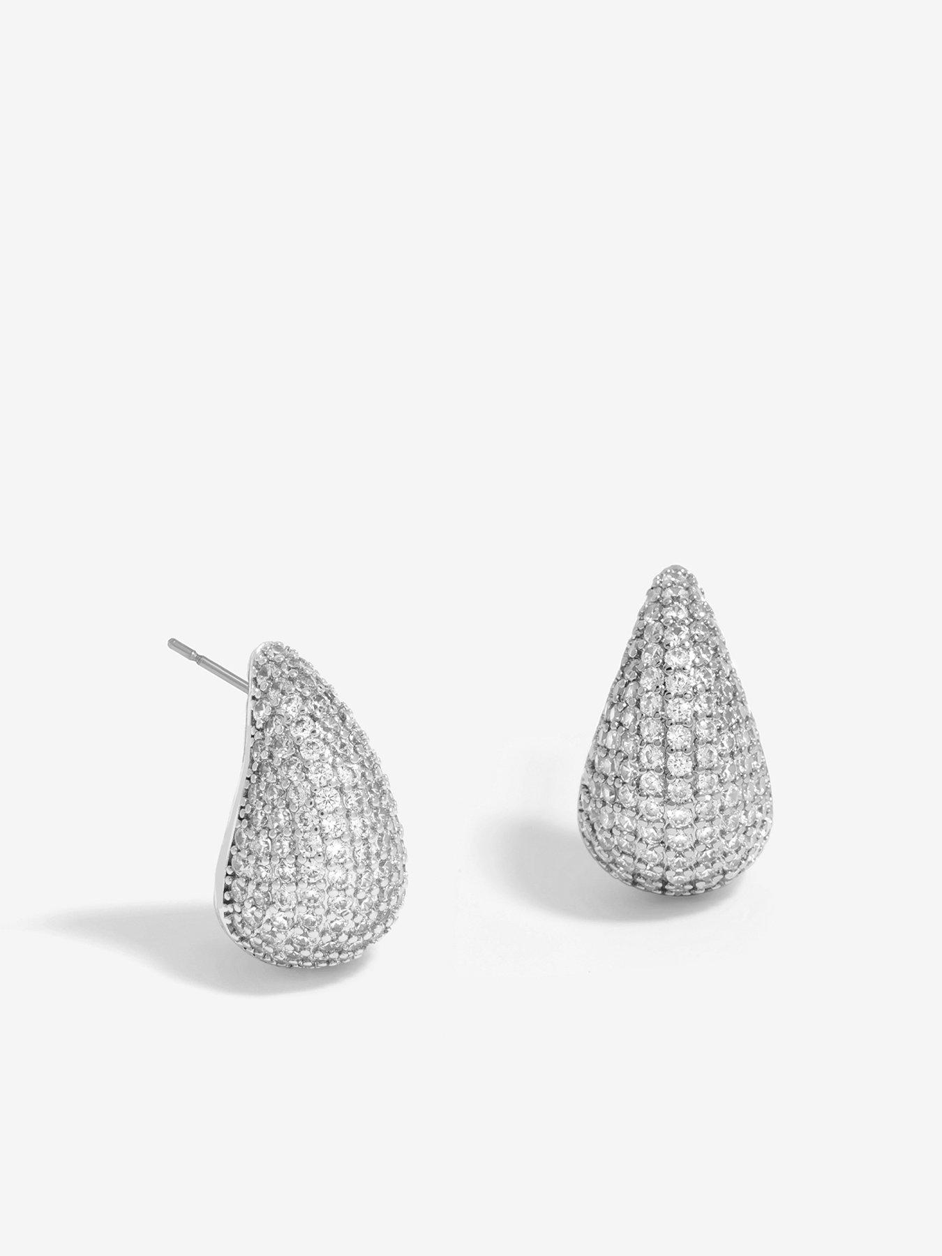 Product photograph of Jon Richard Rhodium Plated Cubic Zirconia Dome Earrings from very.co.uk