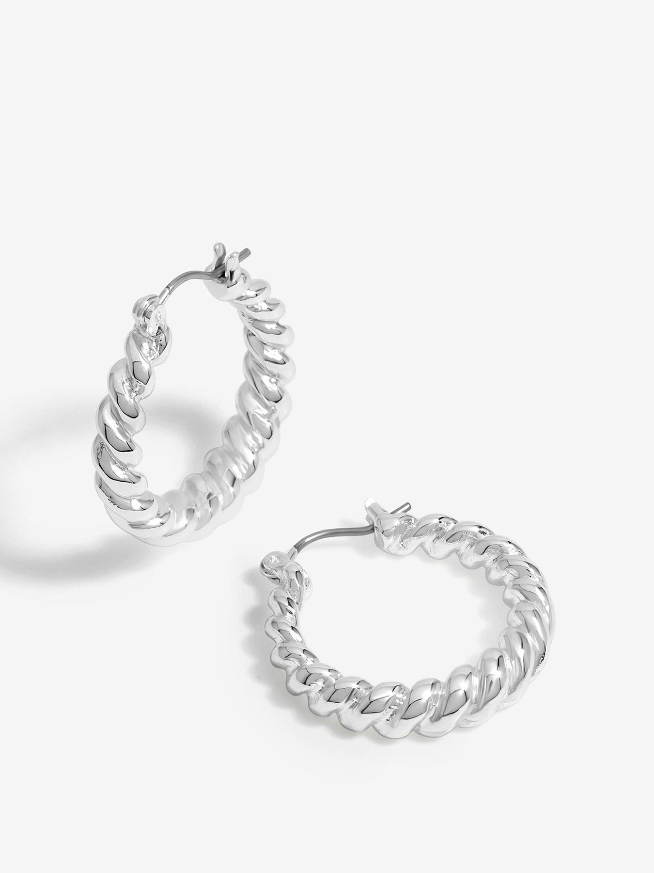 Product photograph of Jon Richard Silver Plated Polished Twist Hoop Earrings from very.co.uk