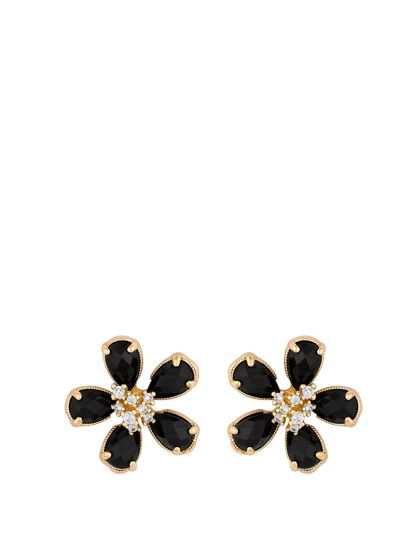 Product photograph of Jon Richard Gold Plated And Jet Floral Stud Earrings from very.co.uk