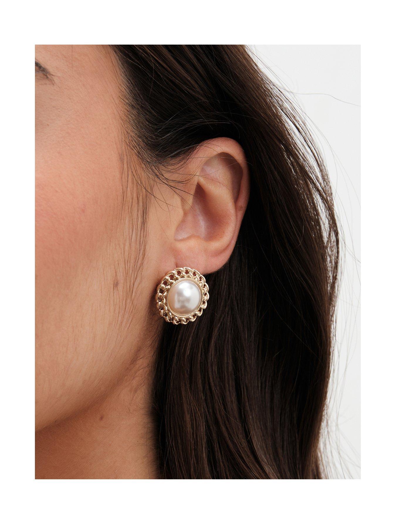 Product photograph of Jon Richard Gold Plated Chain And Pearl Clip On Earrings from very.co.uk