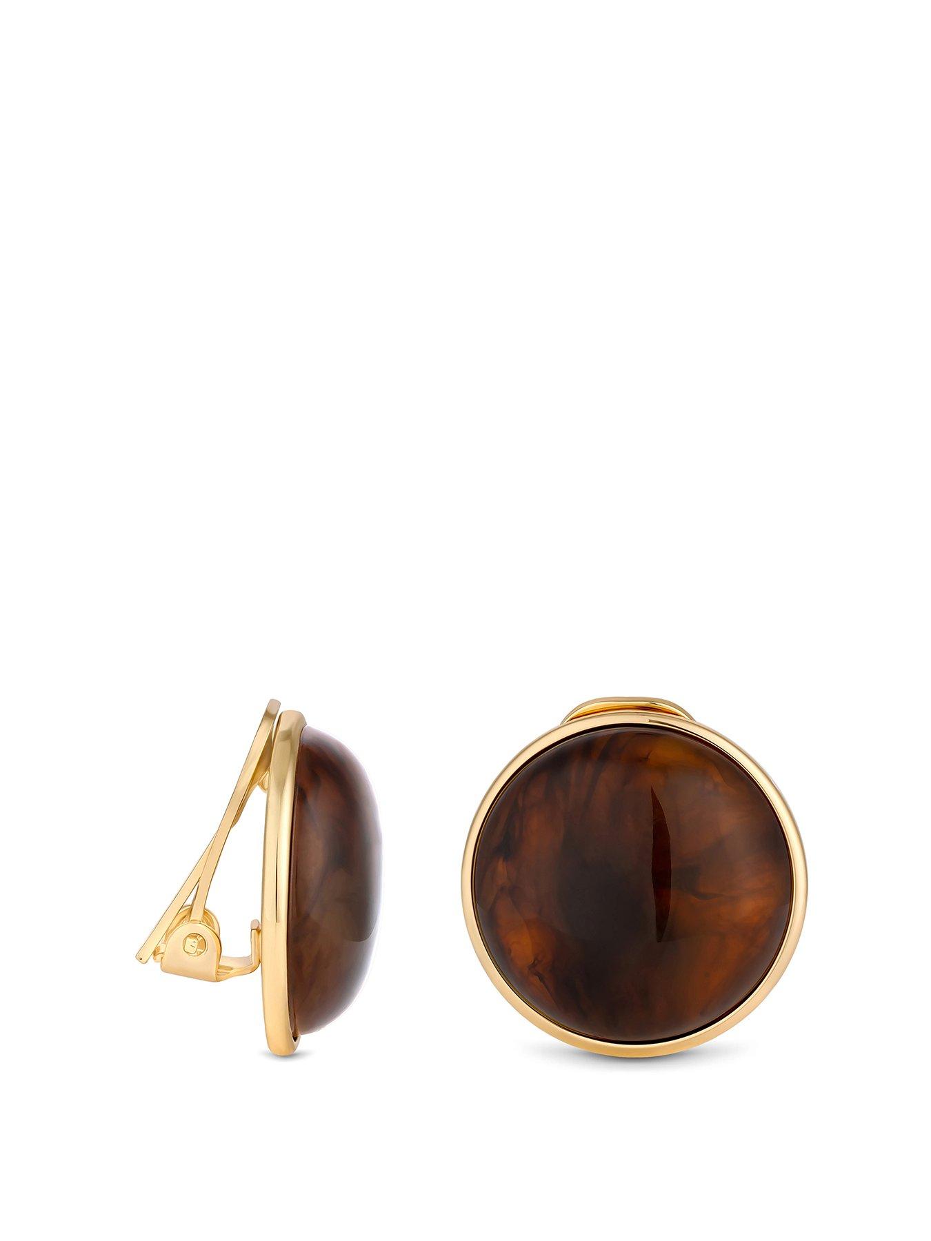 Product photograph of Jon Richard Gold Plated Tort Shell Dome Clip Earrings from very.co.uk