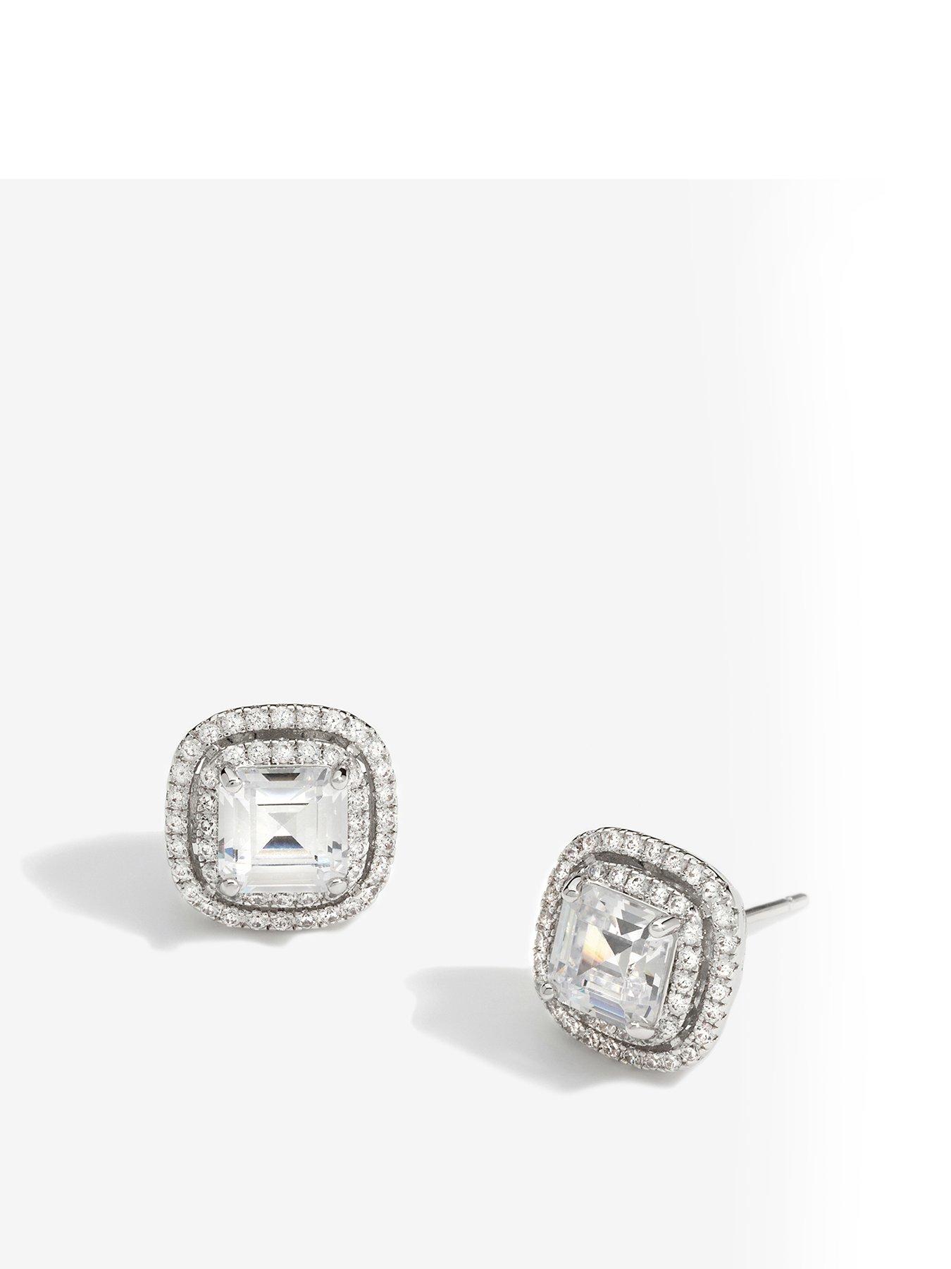 Product photograph of Jon Richard Rhodium Plated Cubic Zirconia Square Crystal Stud Earrings - Gift Box from very.co.uk