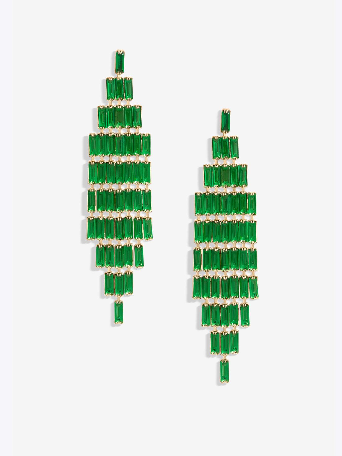 Product photograph of Jon Richard Emerald Statement Drop Earrings from very.co.uk