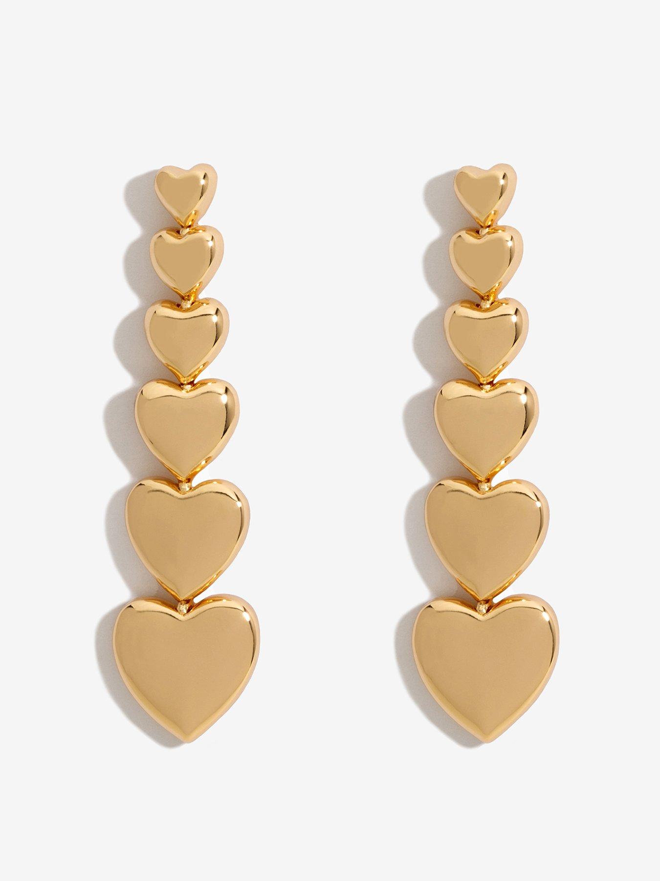 Product photograph of Mood Gold Graduated Heart Linear Drop Earrings from very.co.uk