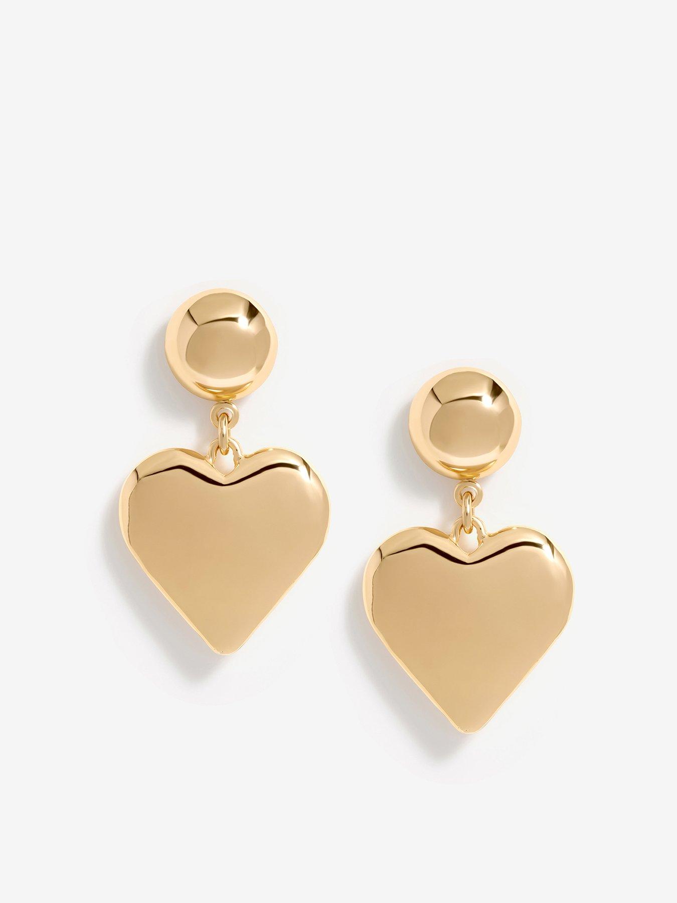 Product photograph of Mood Gold Polished Puffed Heart Drop Earrings from very.co.uk