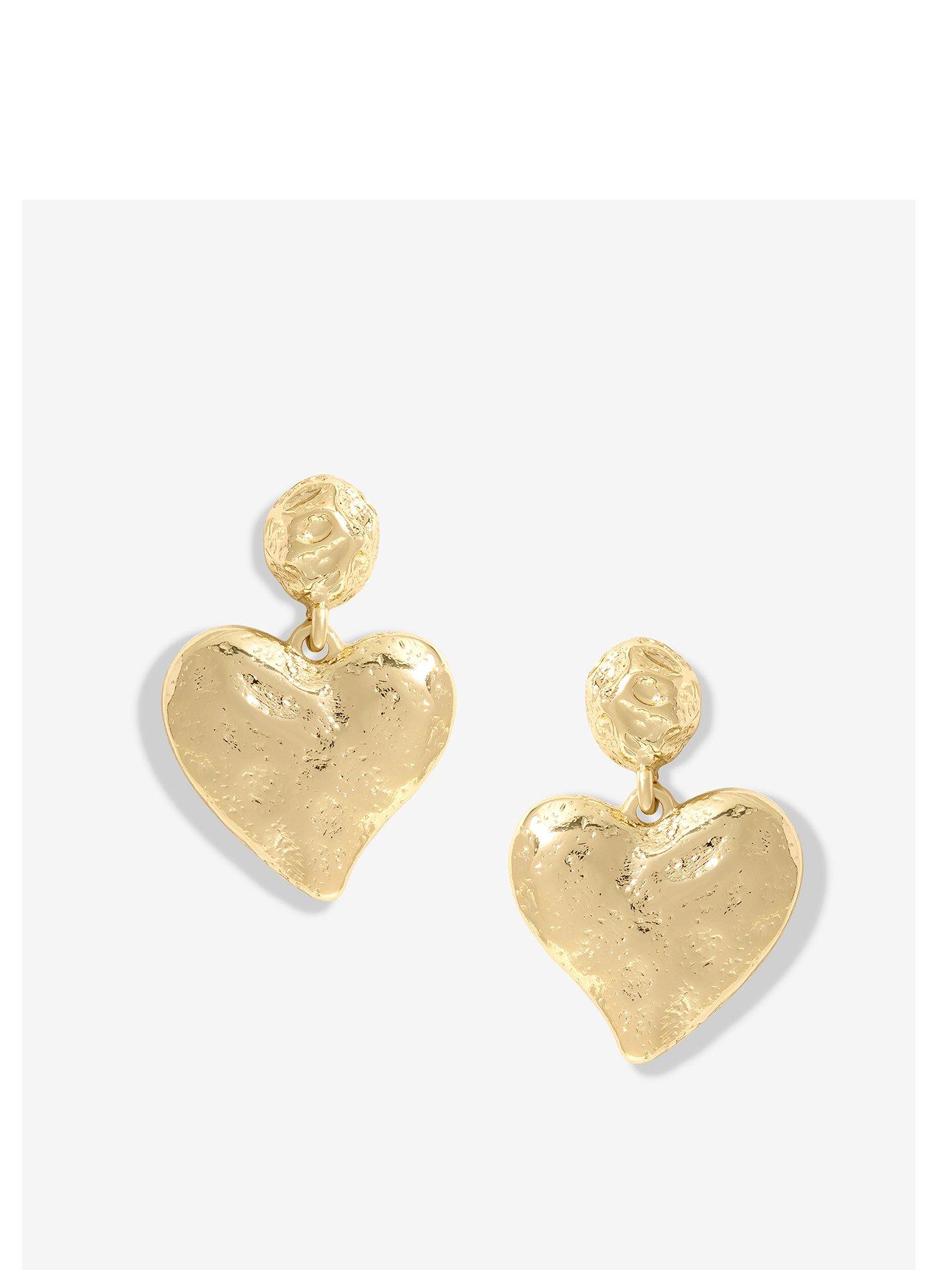 Product photograph of Mood Gold Hammered Matte Twisted Heart Drop Earrings from very.co.uk