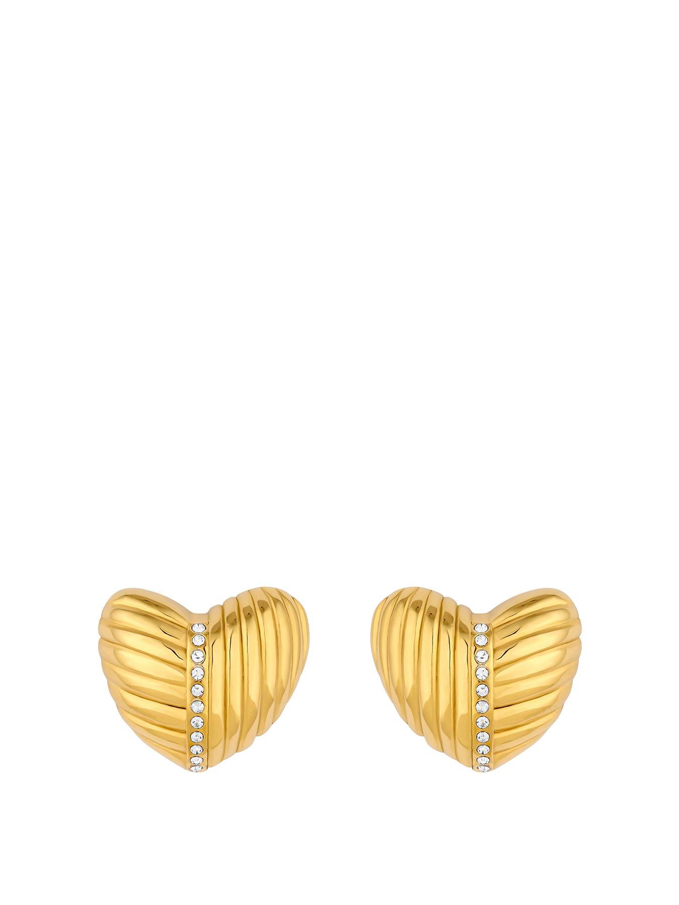 Product photograph of Jon Richard Gold Plated Ridge Heart Earrings from very.co.uk