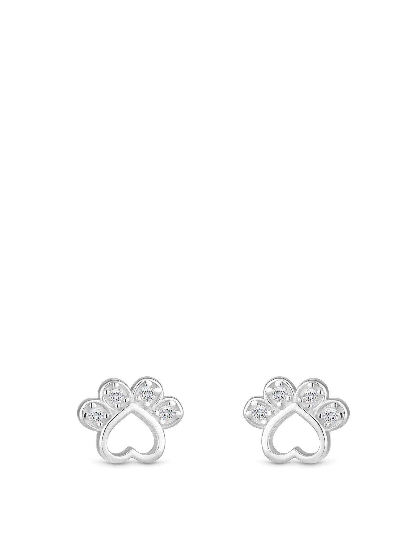 Product photograph of Jon Richard Sterling Silver 925 Polished And Cubic Zirconia Open Paw Print Earrings from very.co.uk