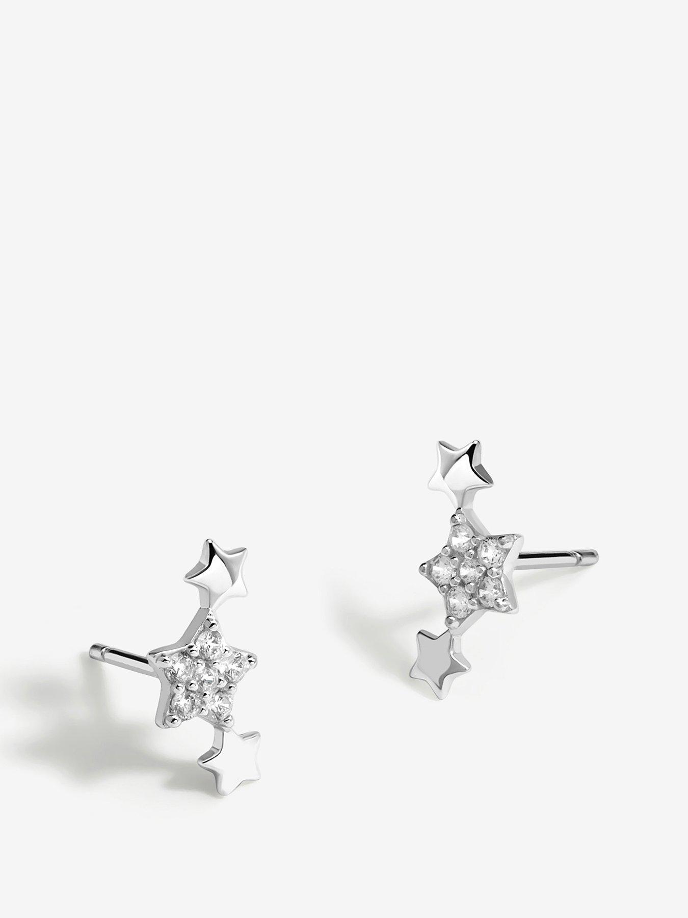 Product photograph of Jon Richard Sterling Silver 925 Cubic Zirconia Mini Star Climber Earrings from very.co.uk