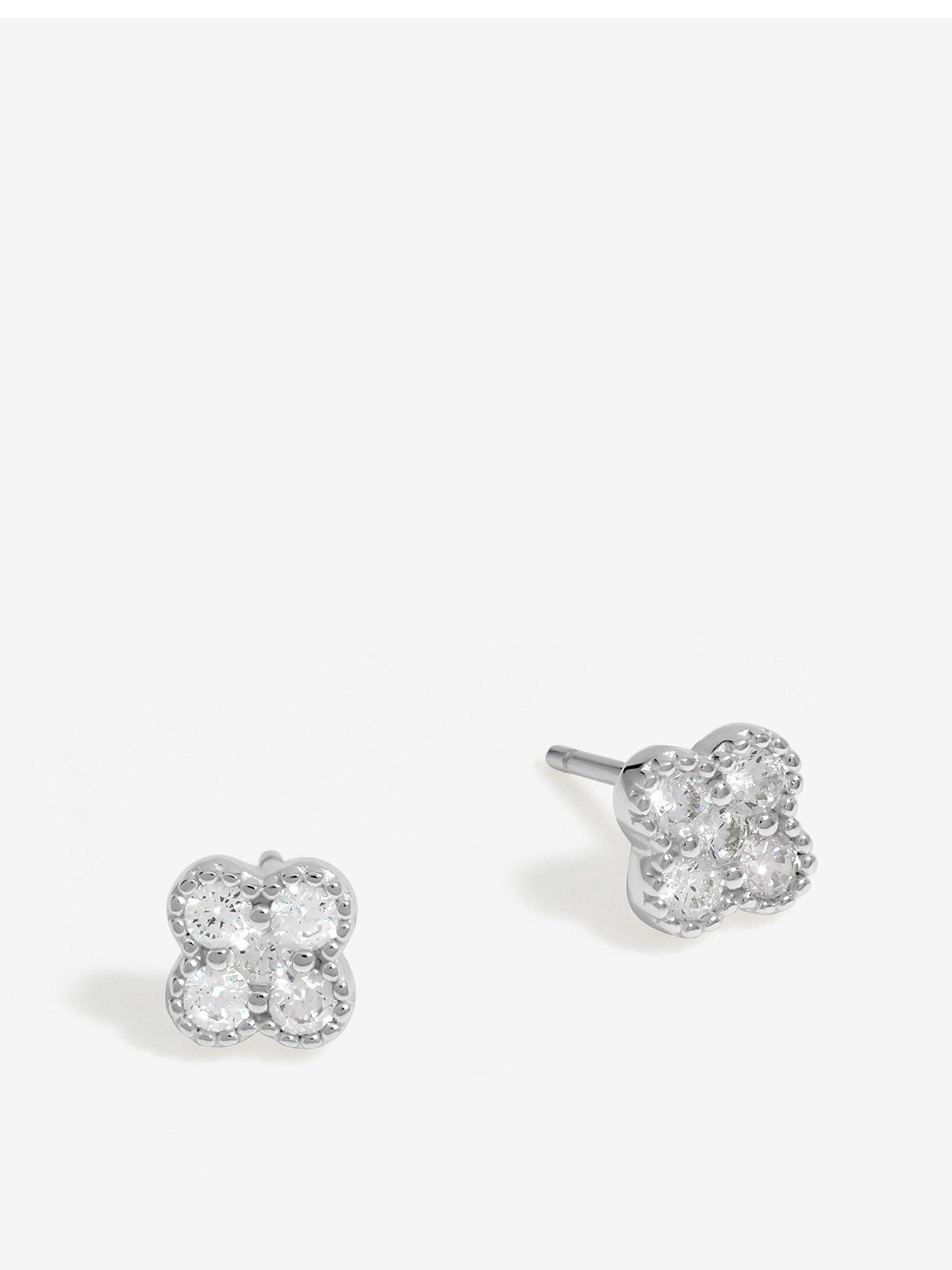 Product photograph of Jon Richard Sterling Silver 925 Polished And Cubic Zirconia Pave Clover Stud Earrings from very.co.uk