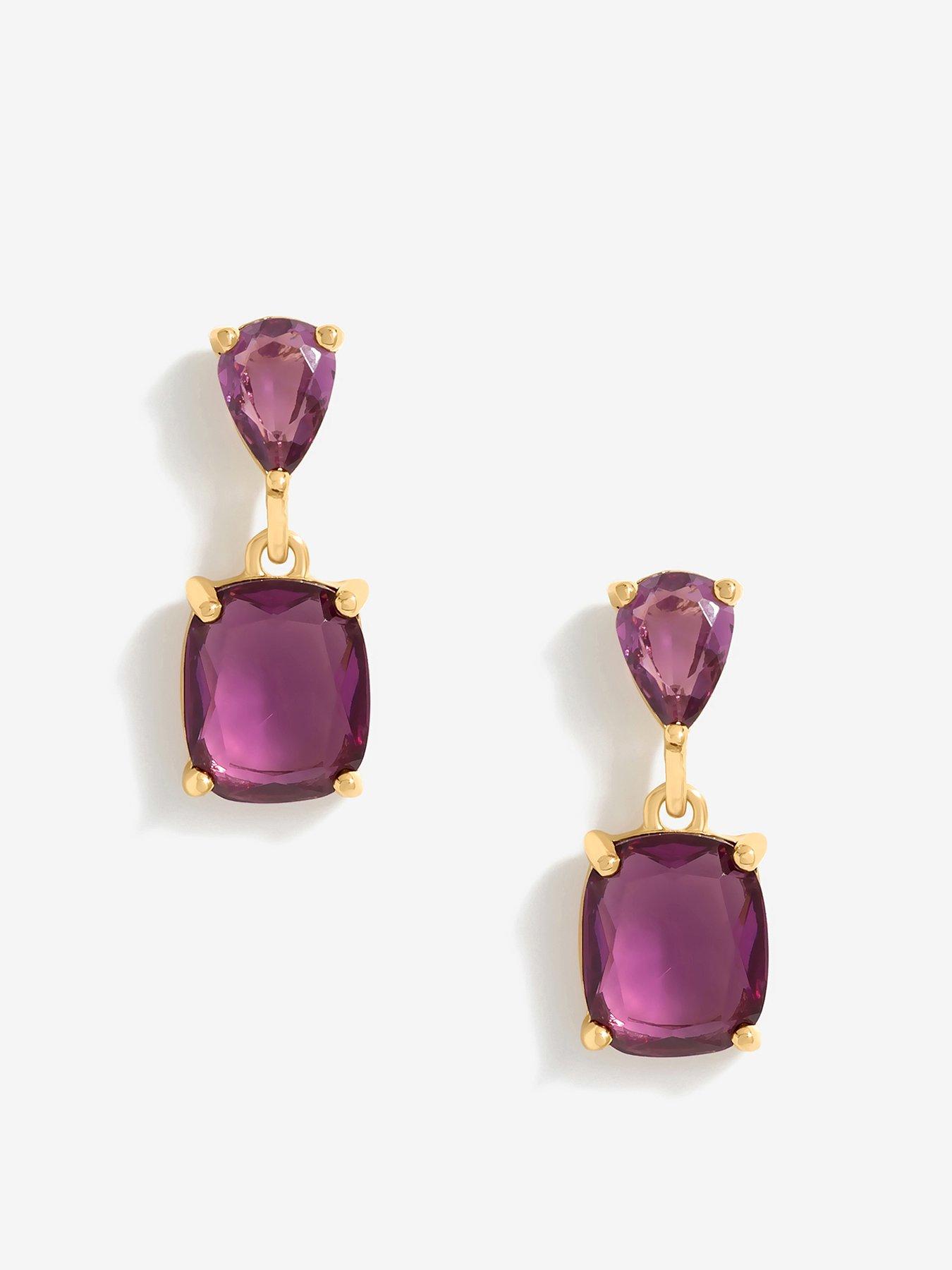 Product photograph of Mood Gold Amethyst Double Drop Earrings from very.co.uk