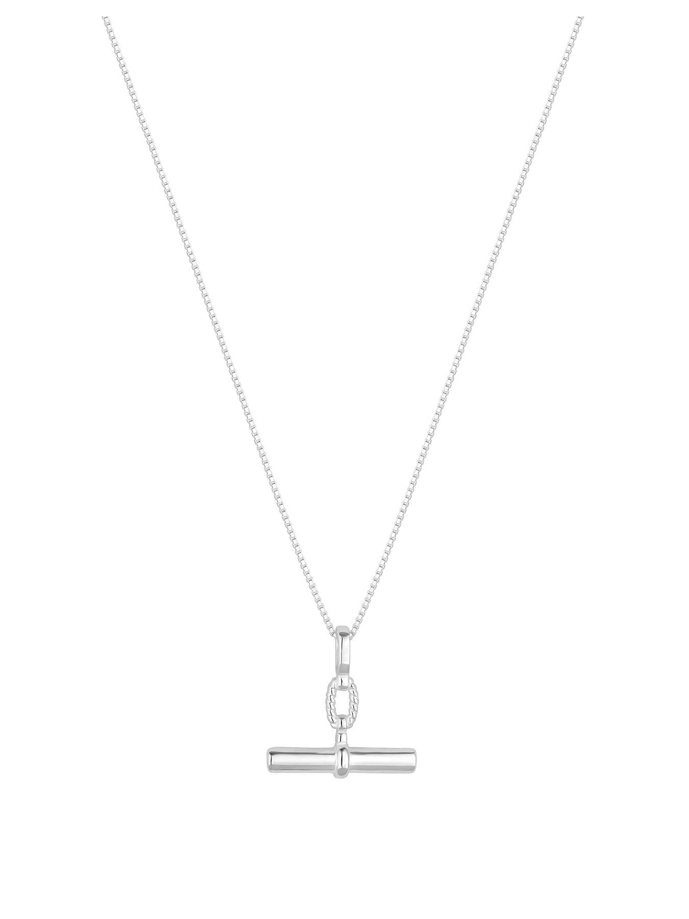 Product photograph of Simply Silver Sterling Silver 925 Textured Polished T Bar Necklace from very.co.uk