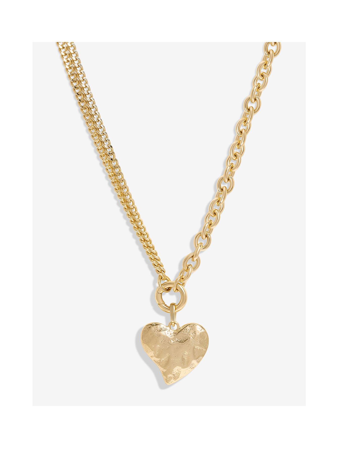 Product photograph of Mood Gold Hammered Matte Twisted Heart Double Chain Necklace from very.co.uk