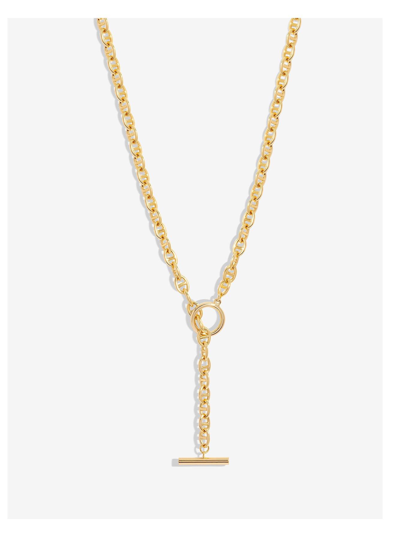 Product photograph of Jon Richard Gold Plated T Bar Long Drop Necklace from very.co.uk