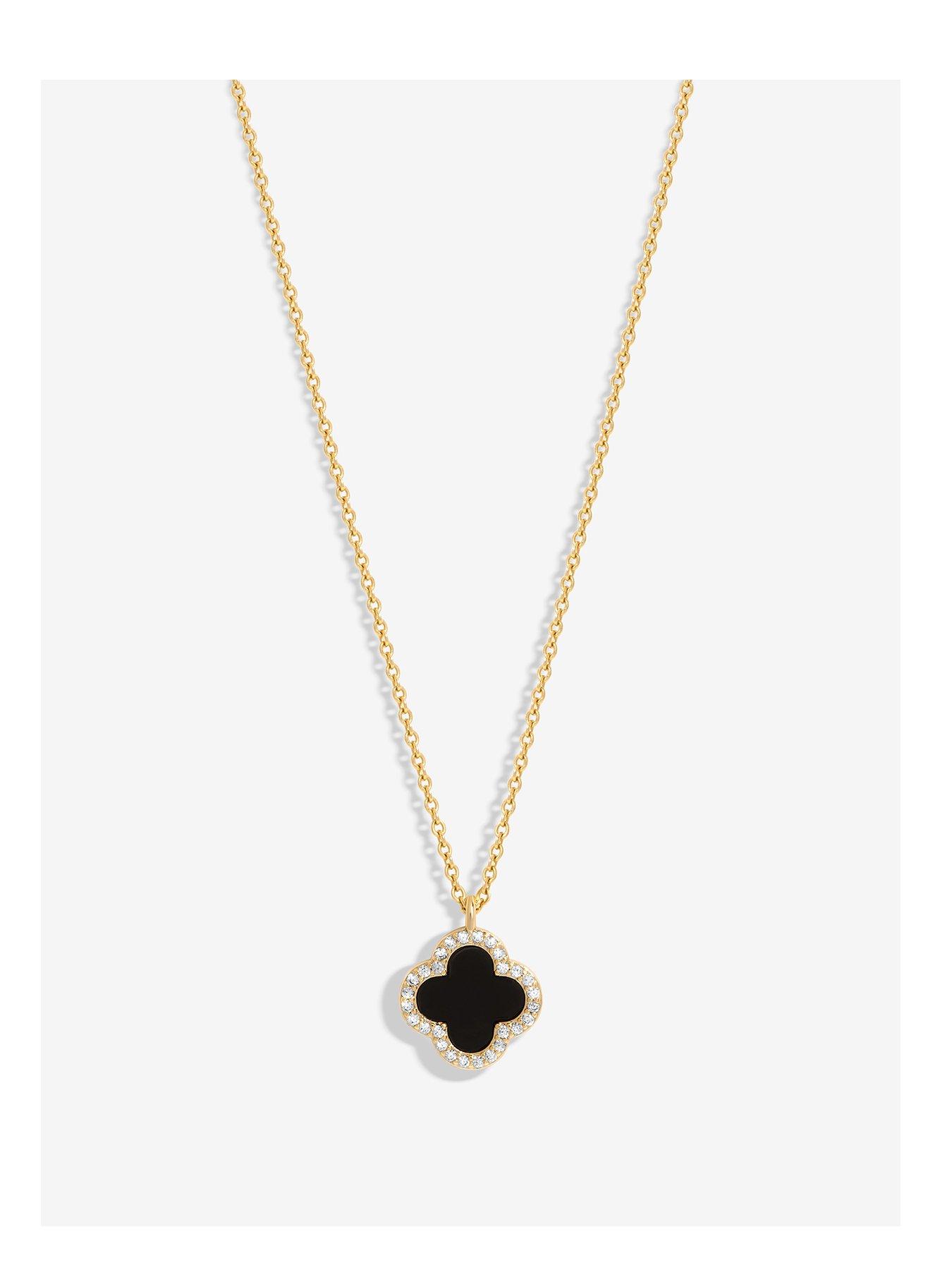 undefined Gold Plated and Jet Clover Pendant Necklace