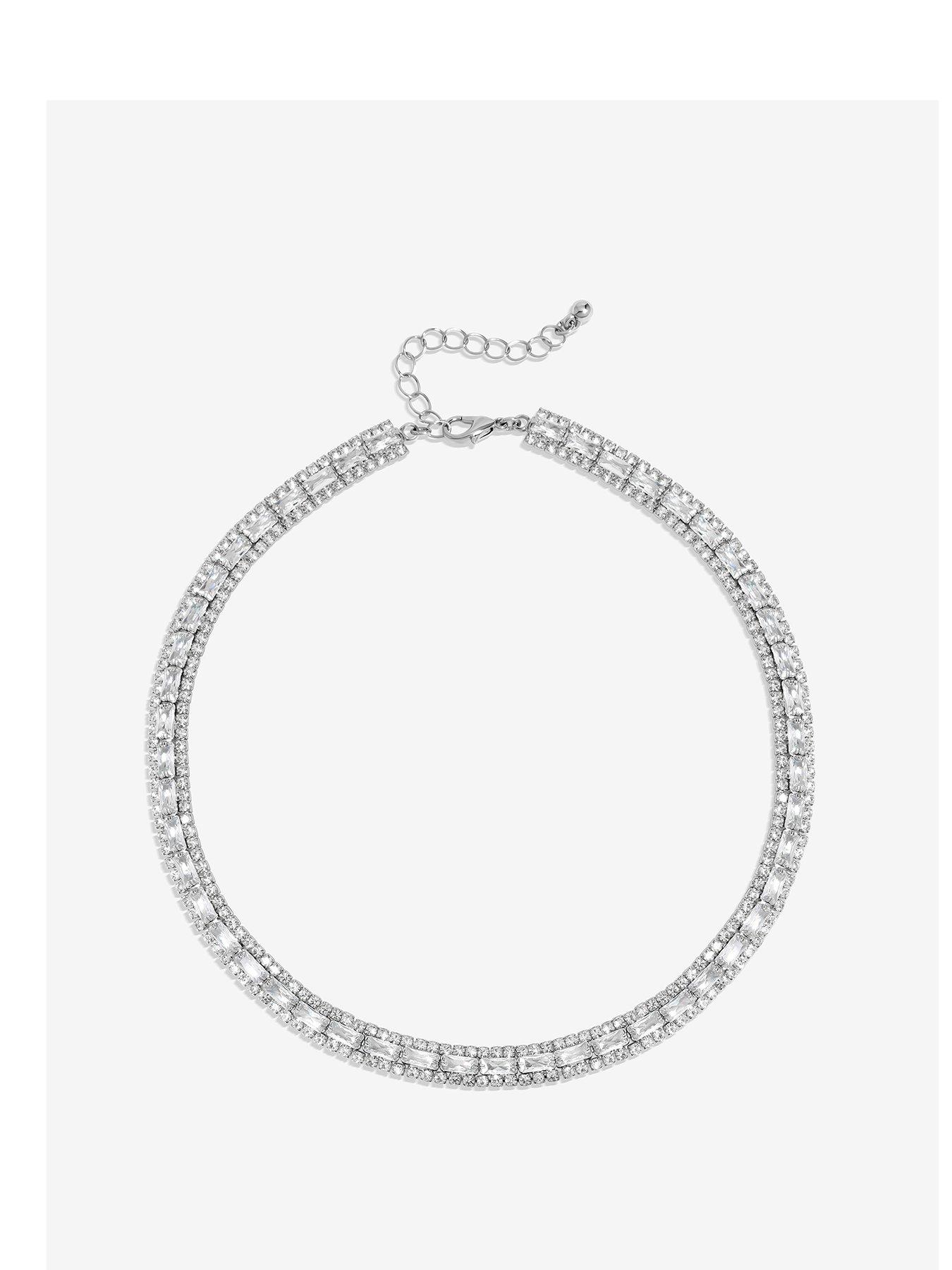 Product photograph of Jon Richard Silver Plated Crystal Baguette Collar Necklace from very.co.uk