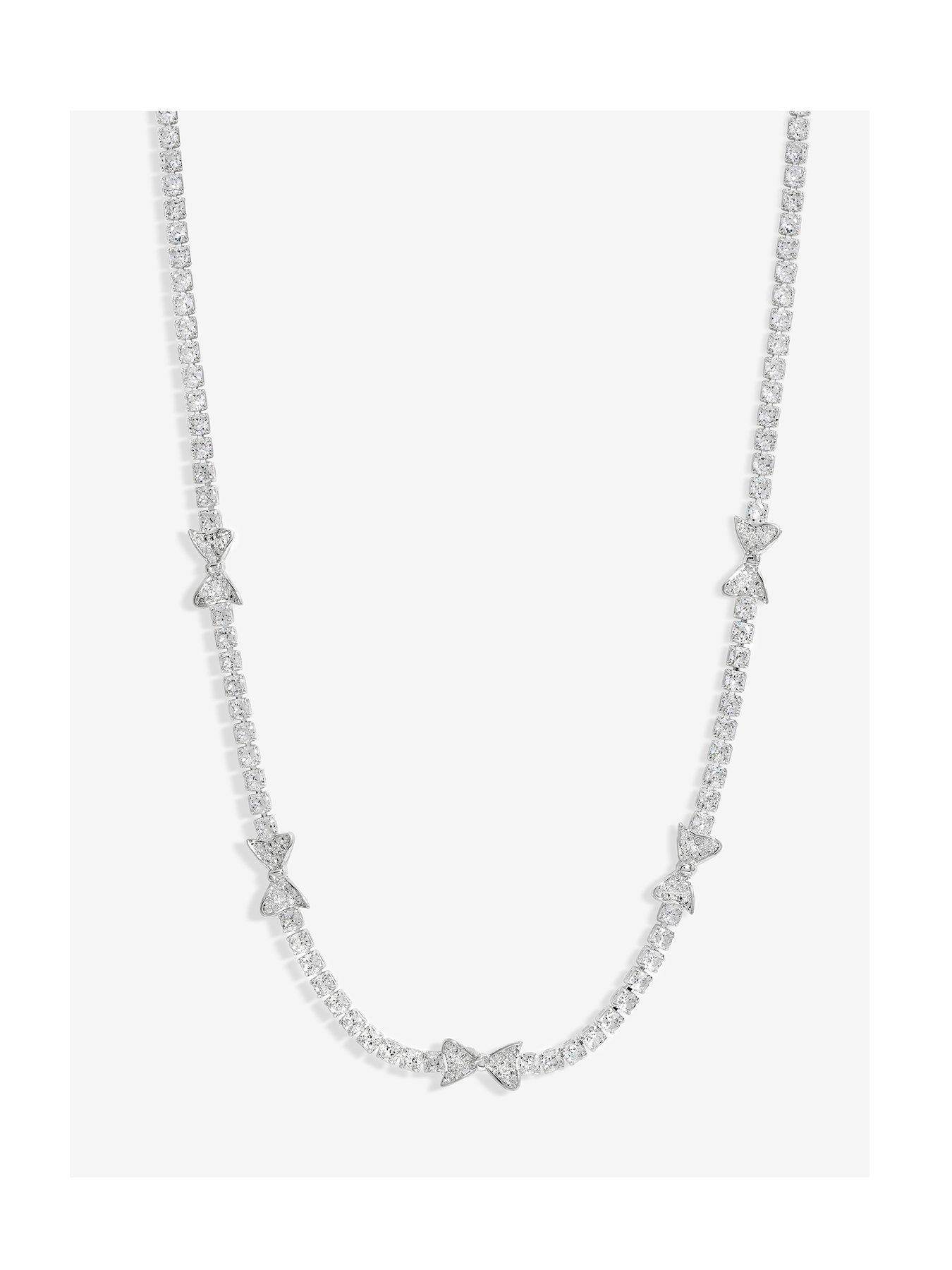Jon Richard Silver Plated Crystal Bow Necklace, Silver, Women