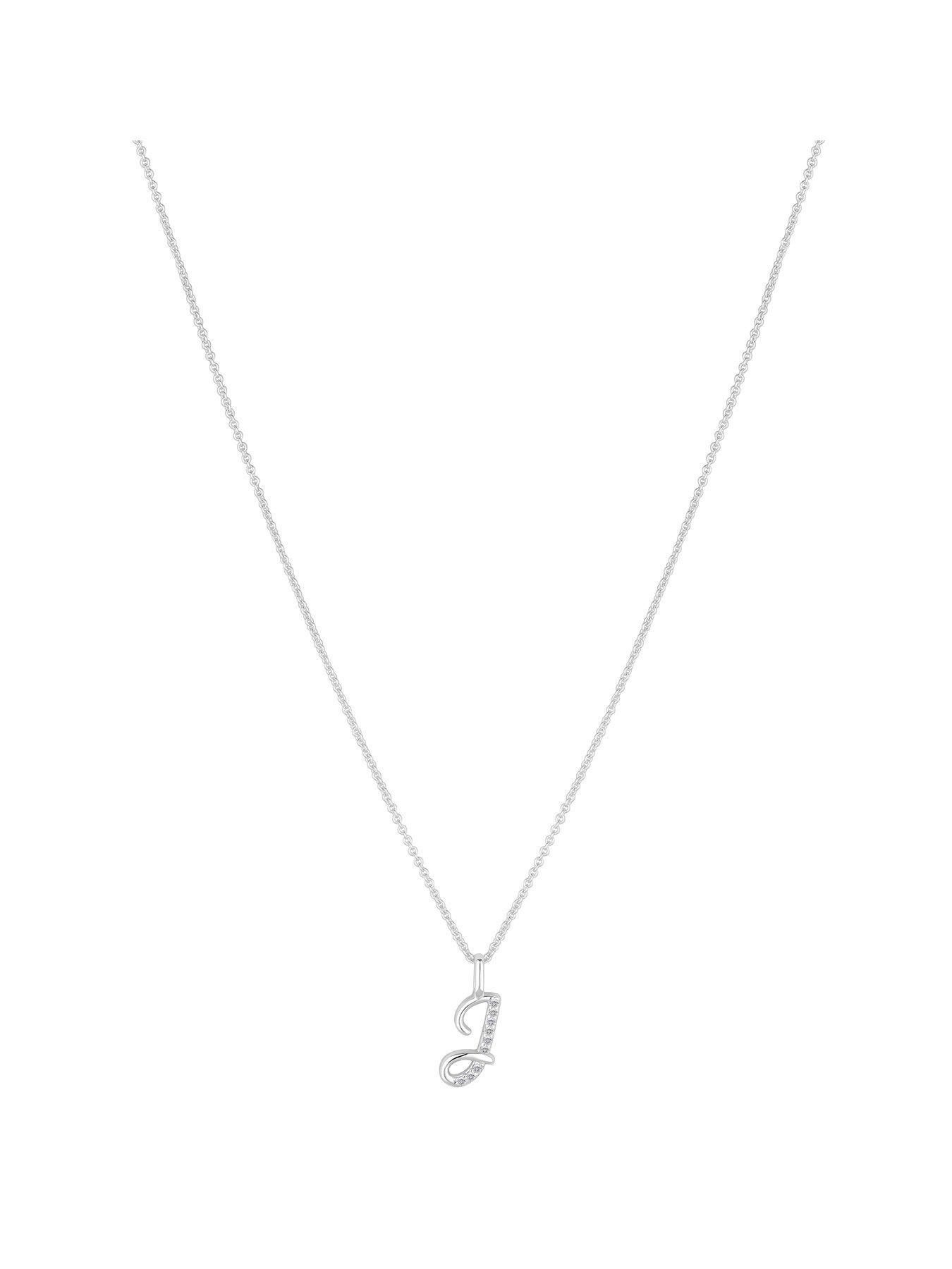 Product photograph of Simply Silver Sterling Silver 925 Polished And Cubic Zirconia Initial Pendant - J from very.co.uk