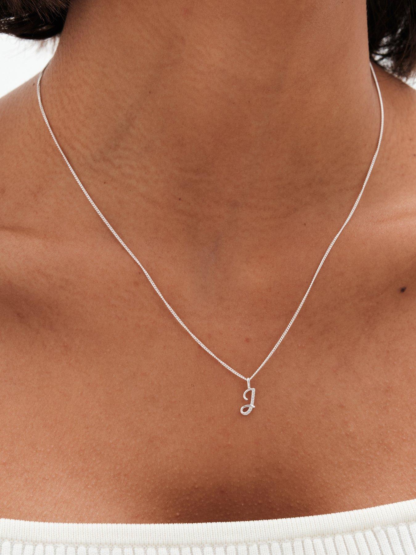 Image 4 of 4 of Simply Silver Sterling Silver 925 Polished and Cubic Zirconia Initial Pendant - J