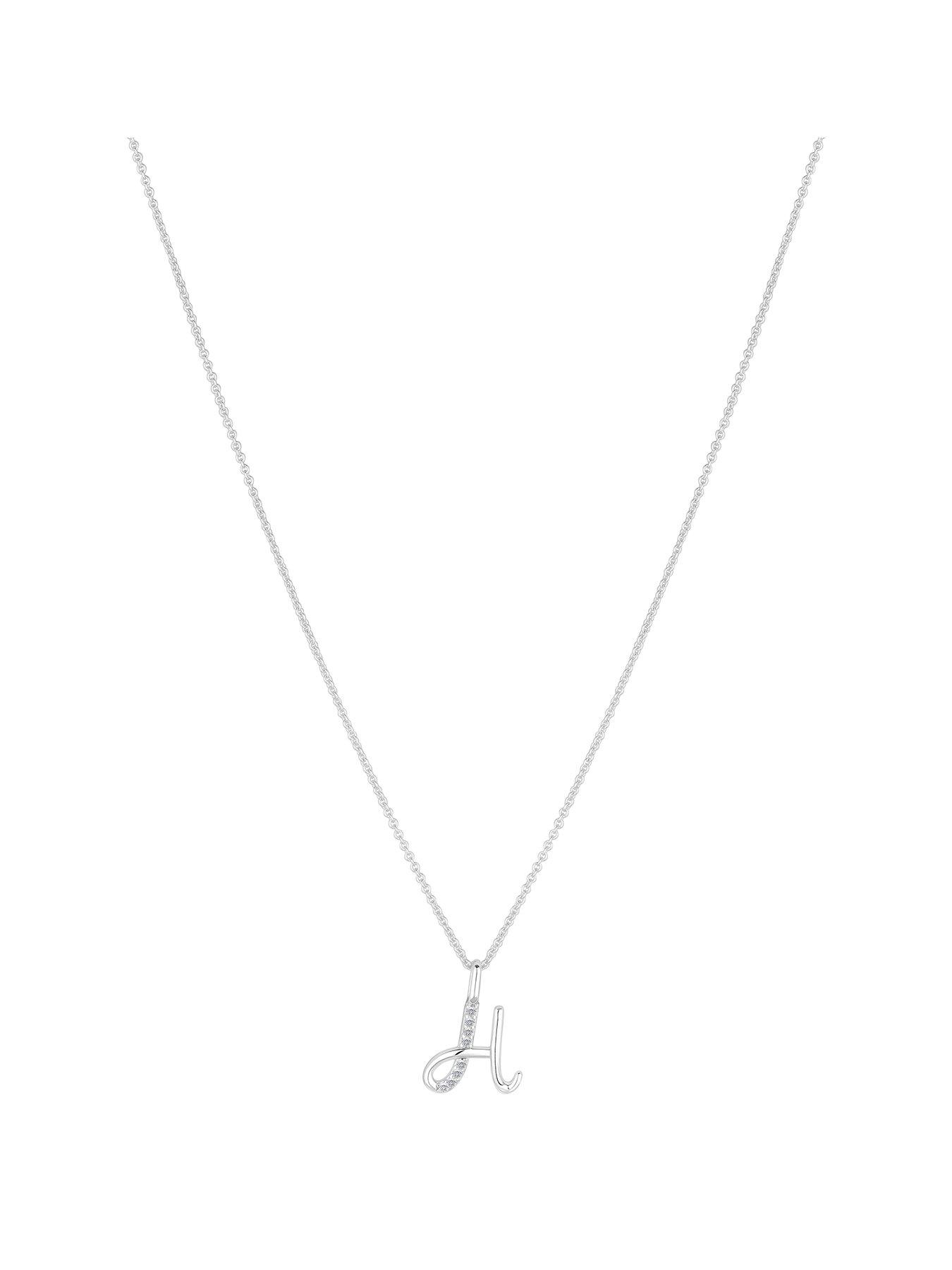 undefined Sterling Silver 925 Polished and Cubic Zirconia Initial Pendant - H