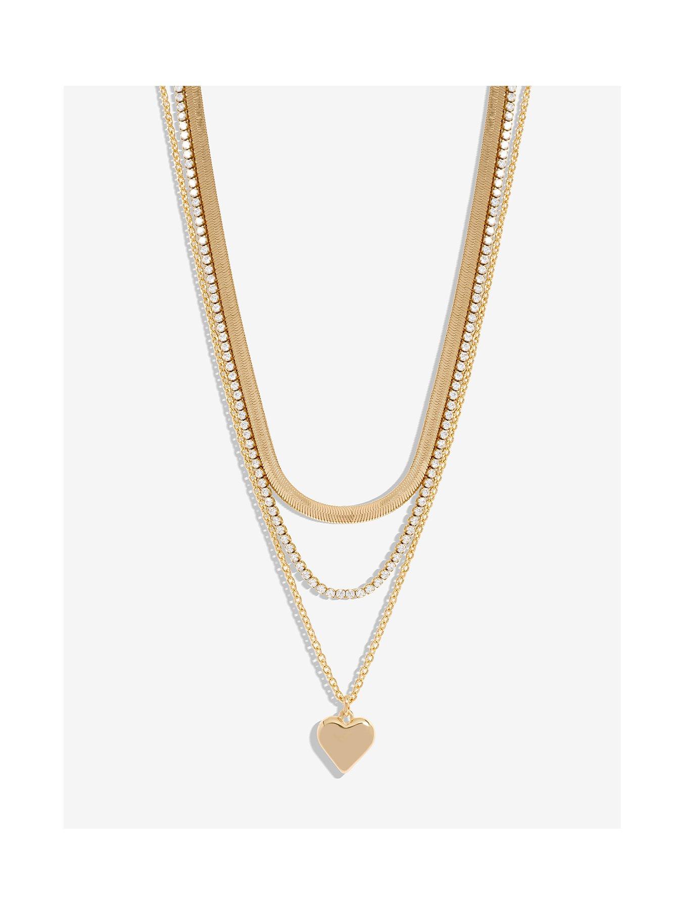 Product photograph of Mood Gold Crystal Delicate Heart Layered Necklaces from very.co.uk