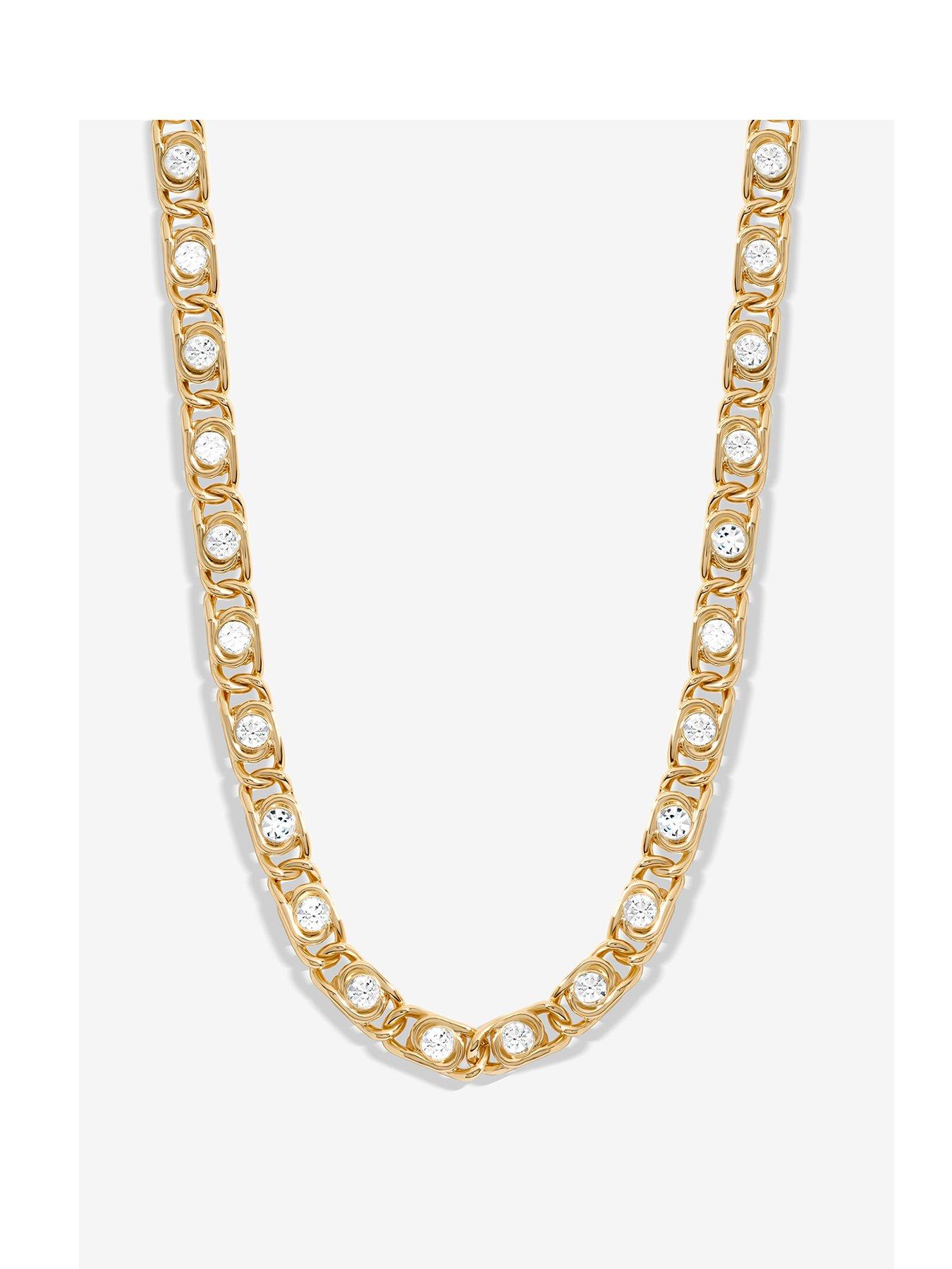 Product photograph of Inicio Gold Plated And Crystal Chain Necklace from very.co.uk