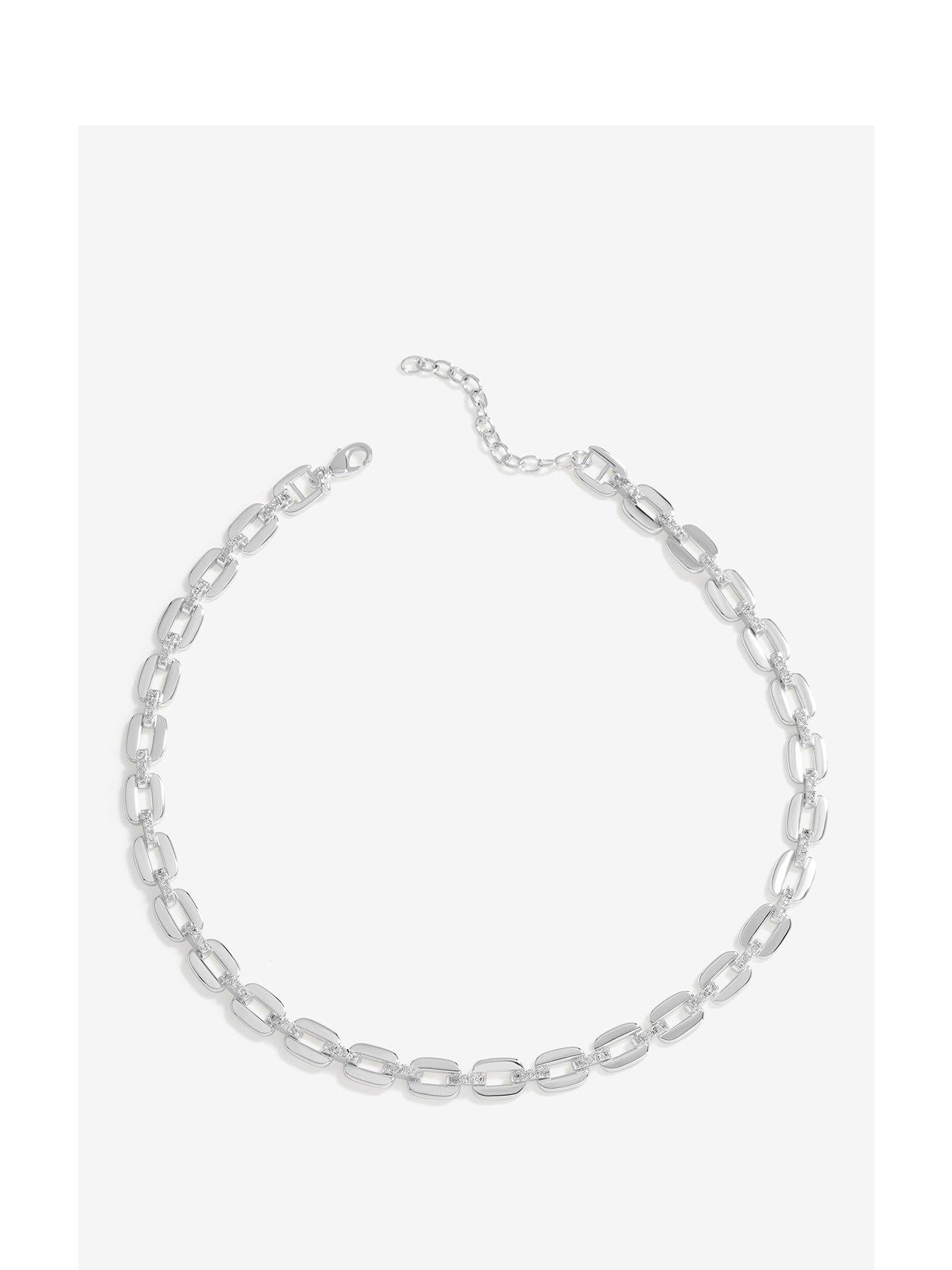 Product photograph of Jon Richard Inicio Silver Plated Cubic Zirconia Chain Necklace - Gift Pouch from very.co.uk