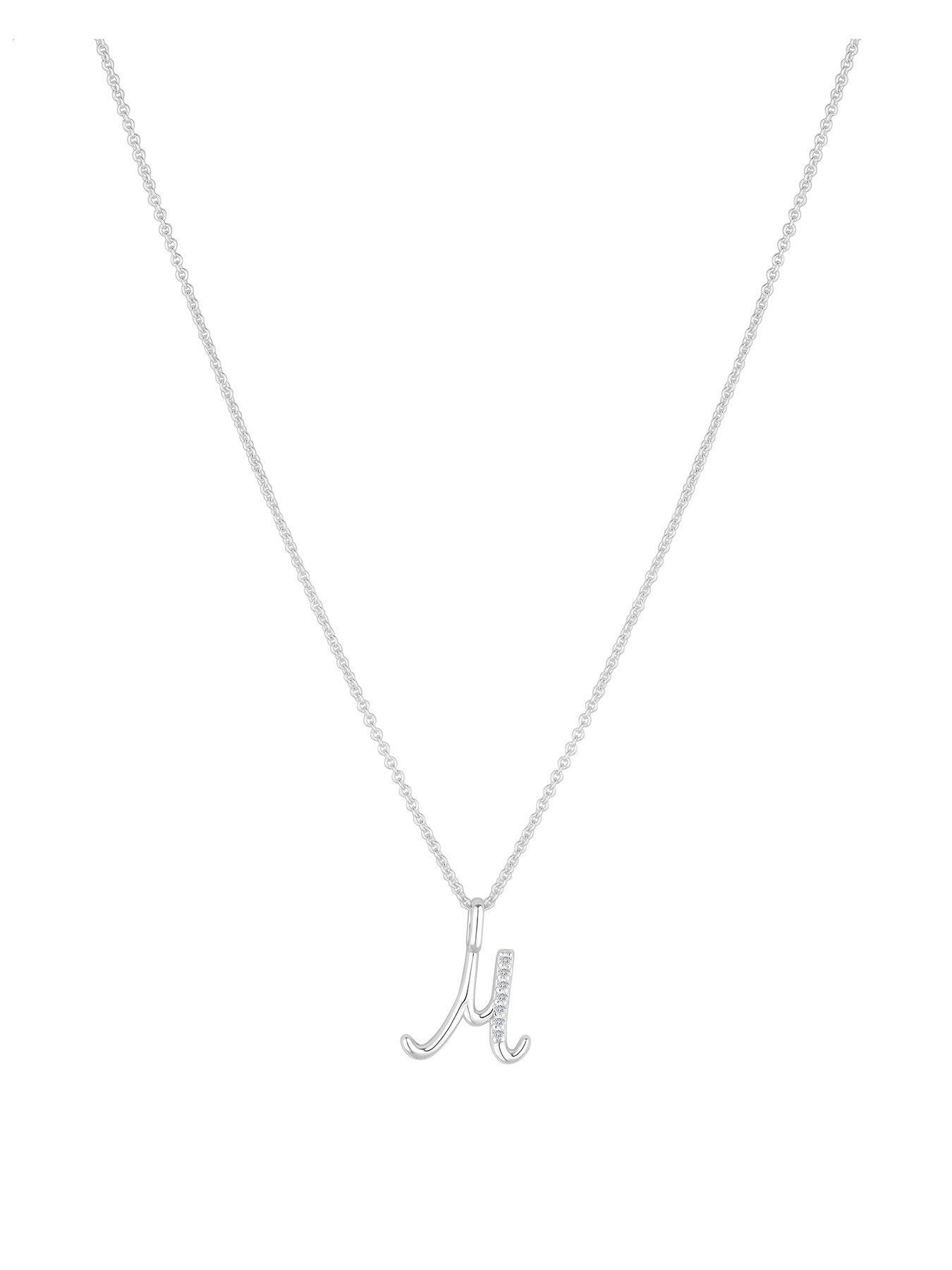 Product photograph of Simply Silver Sterling Silver 925 Polished And Cubic Zirconia Initial Pendant - M from very.co.uk