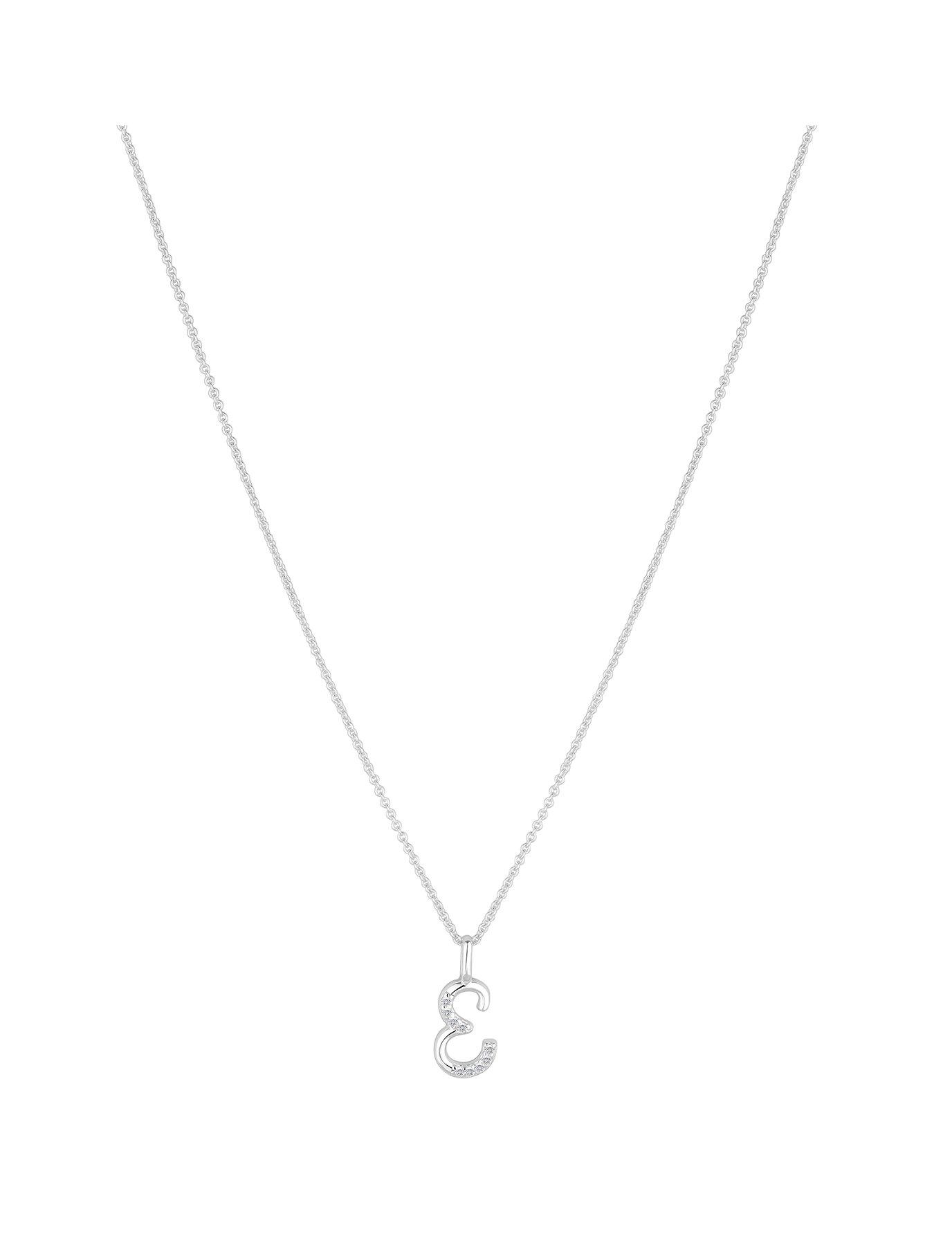 Product photograph of Simply Silver Sterling Silver 925 Polished And Cubic Zirconia Initial Pendant - E from very.co.uk