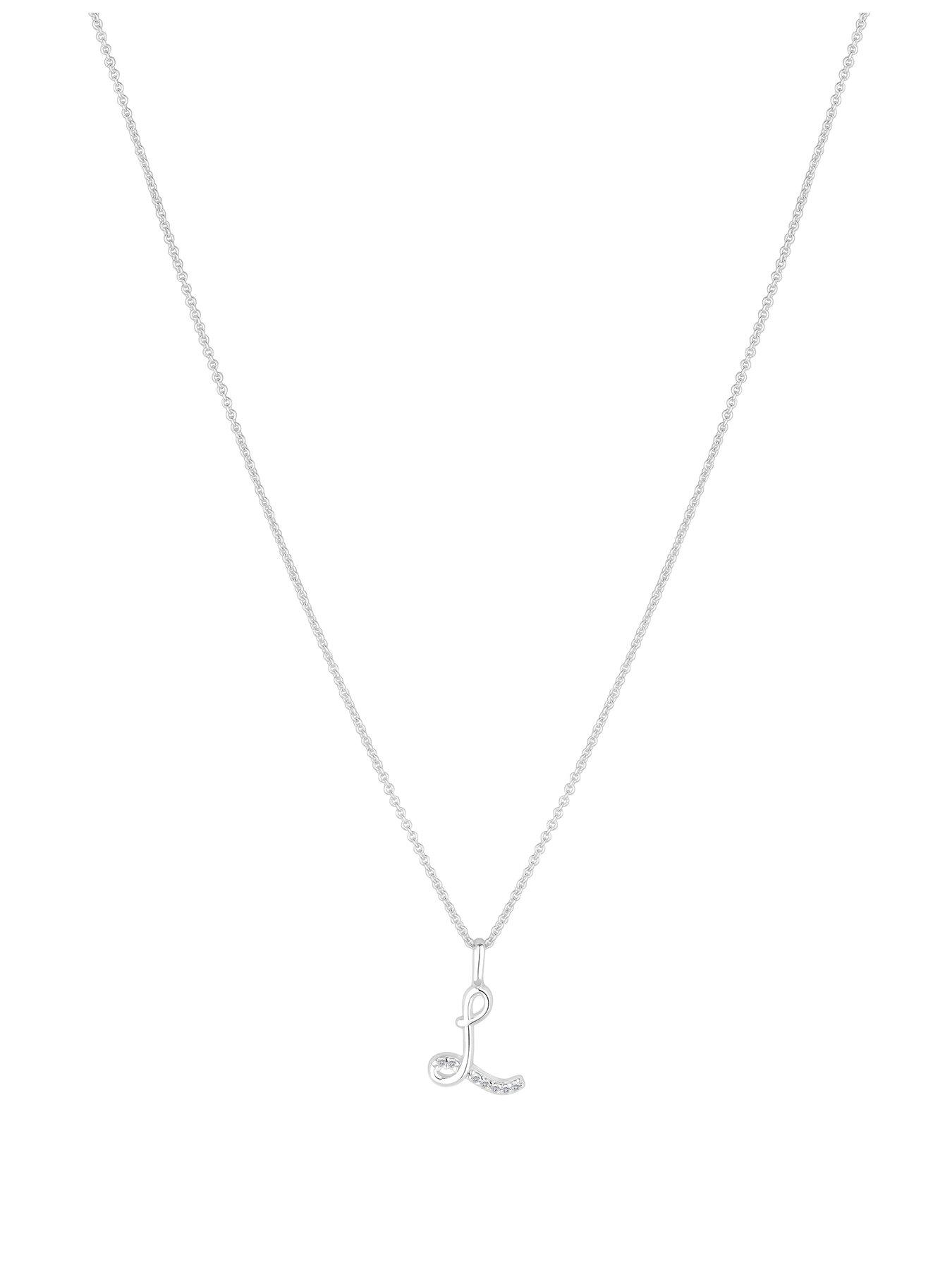 undefined Sterling Silver 925 Polished and Cubic Zirconia Initial Pendant - L