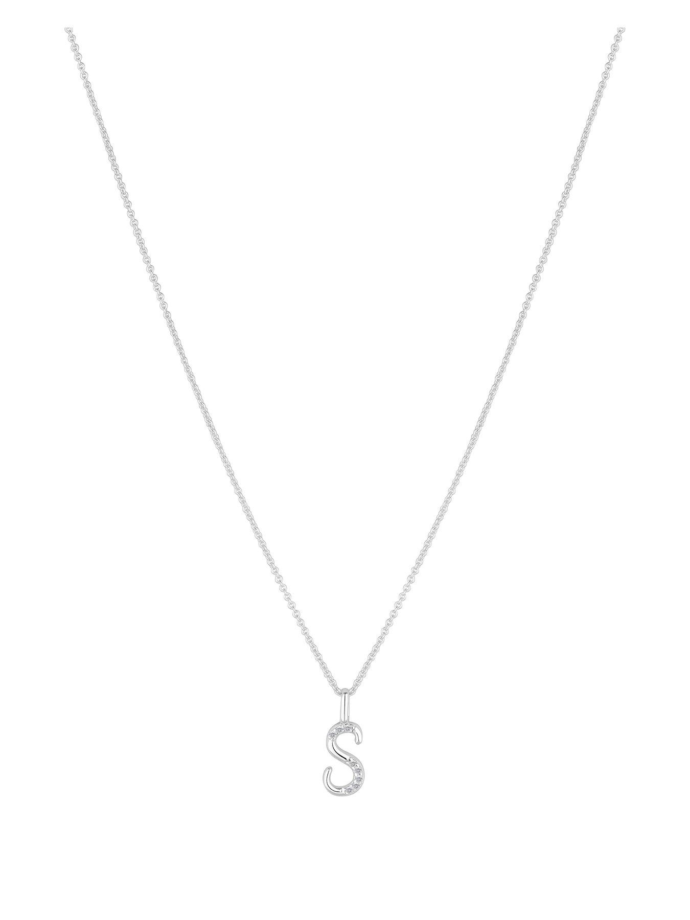 undefined Sterling Silver 925 Polished and Cubic Zirconia Initial Pendant - S