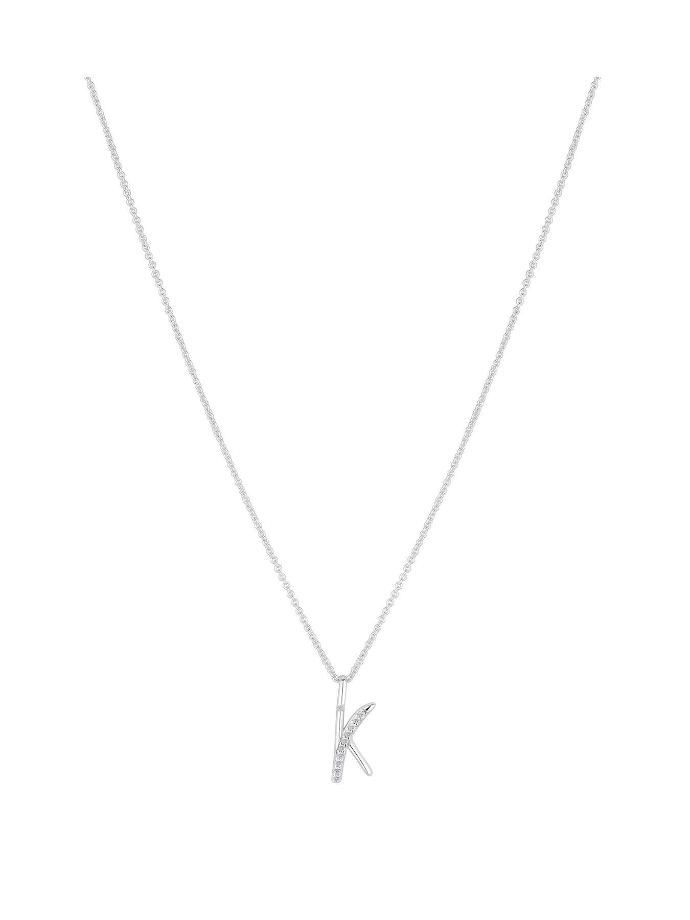 Product photograph of Simply Silver Sterling Silver 925 Polished And Cubic Zirconia Initial Pendant - K from very.co.uk