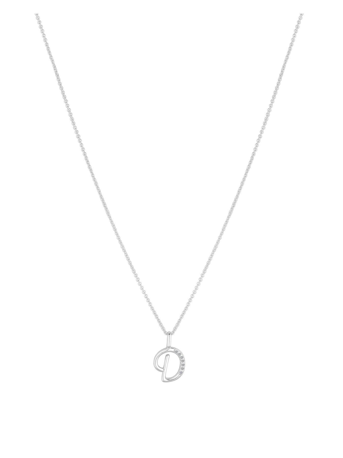 Product photograph of Simply Silver Sterling Silver 925 Polished And Cubic Zirconia Initial Pendant - D from very.co.uk