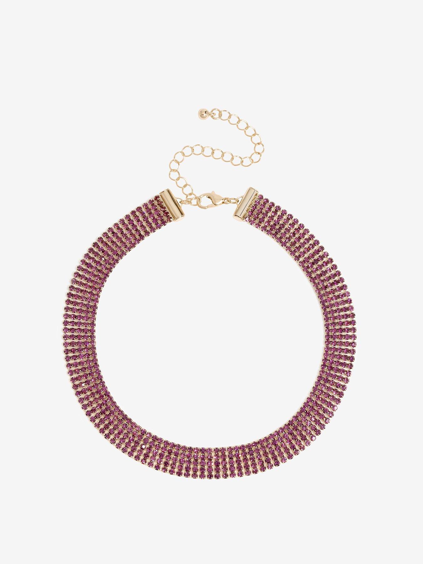 Product photograph of Mood Gold Amethyst Fixed Diamante Choker Necklace from very.co.uk