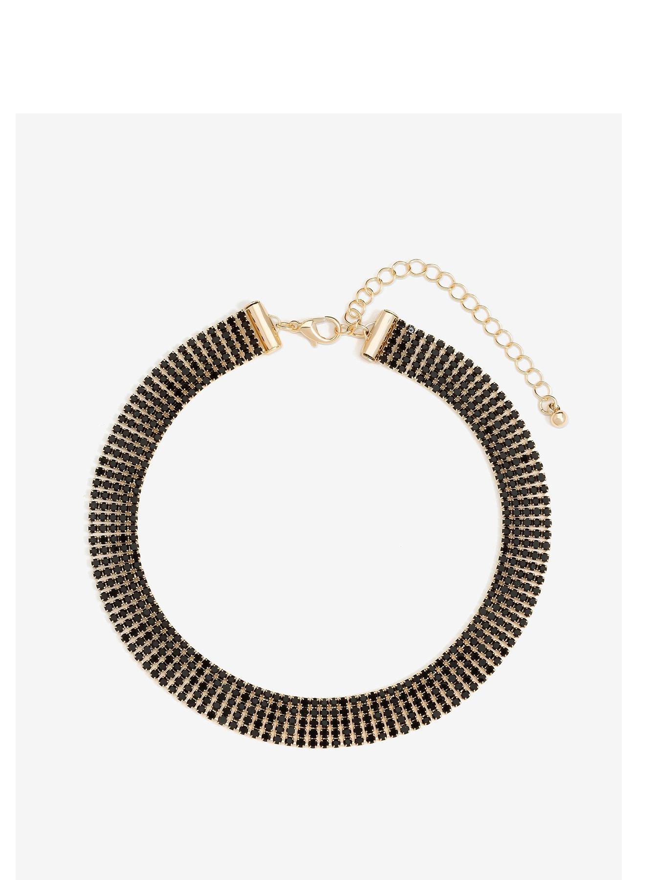 Product photograph of Mood Gold Black Fixed Diamante Choker Necklace from very.co.uk