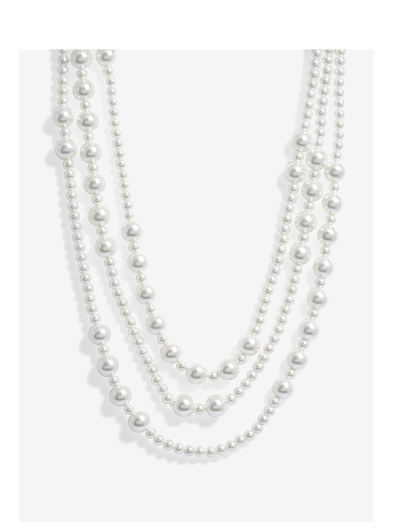 Product photograph of Mood Gold Cream Pearl Multirow Necklace from very.co.uk