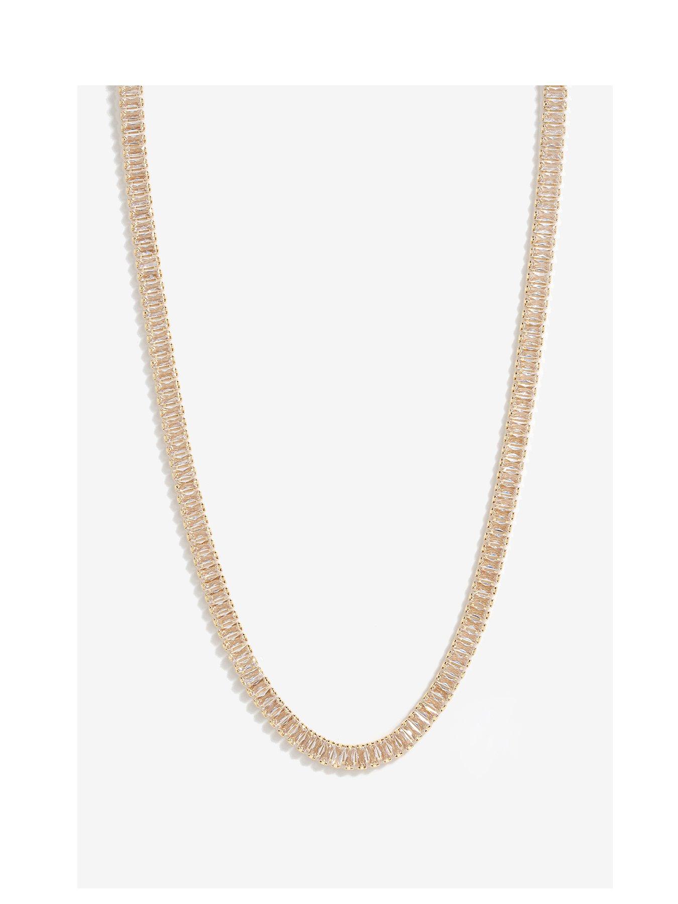 Product photograph of Jon Richard Gold Plated Crystal Baguette Stone Tennis Necklace - Gift Pouch from very.co.uk