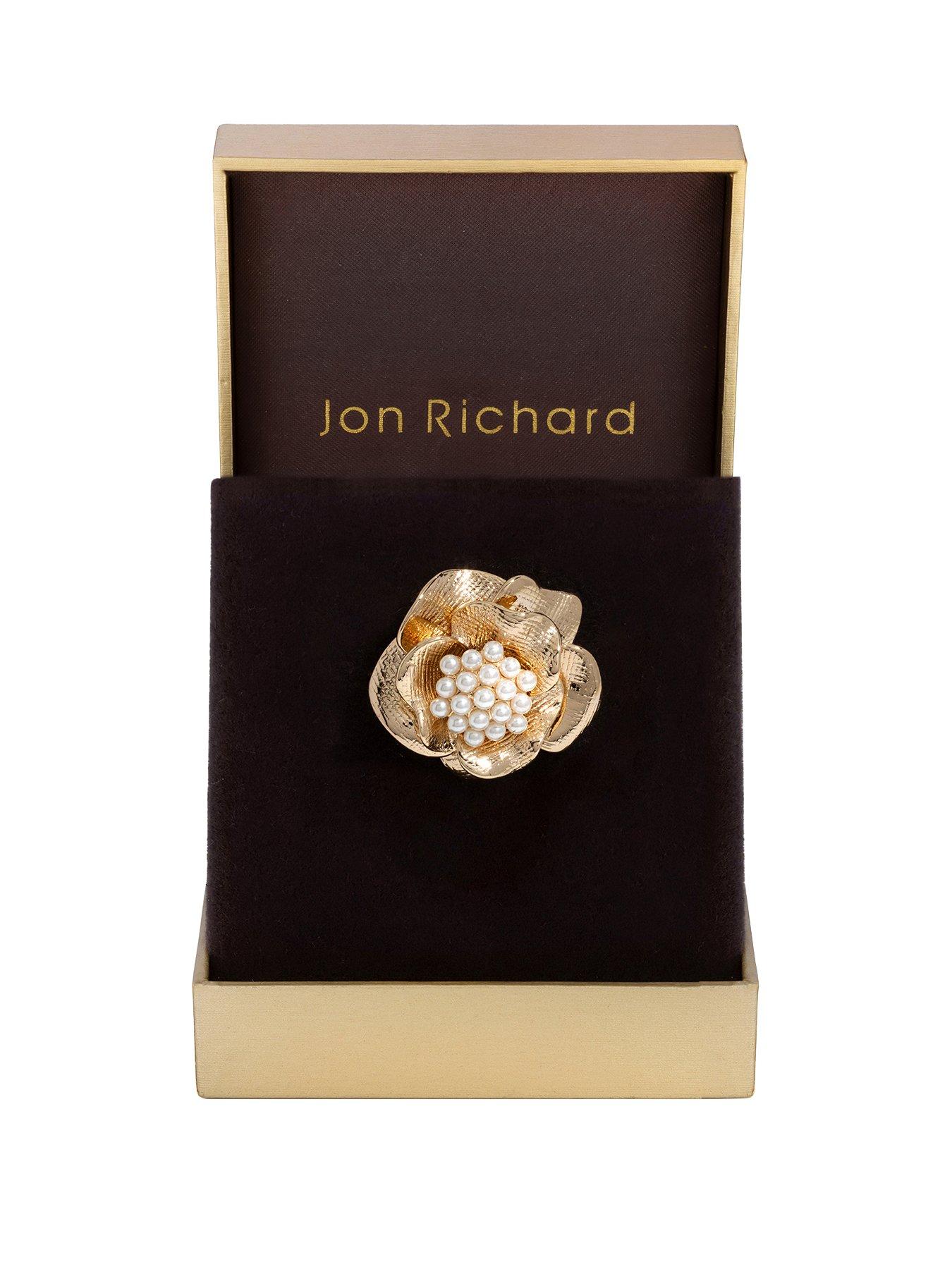 Product photograph of Jon Richard Gold Plated Vintage Inspired Floral And Pearl Brooch - Gift Box from very.co.uk