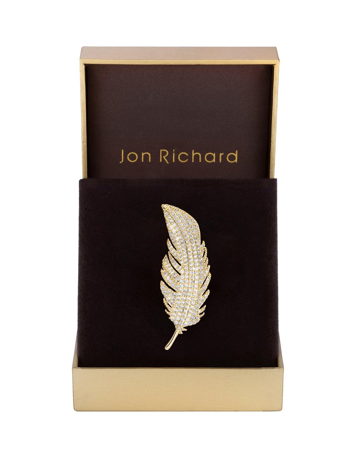 Product photograph of Jon Richard Gold Plated Cubic Zirconia Leaf Brooch from very.co.uk