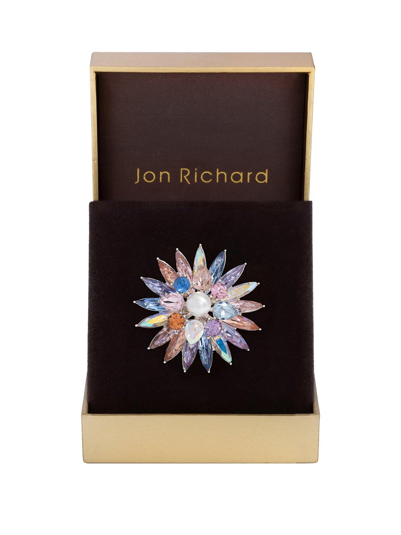 Product photograph of Jon Richard Silver Plated Multi Coloured Floral And Pearl Brooch from very.co.uk