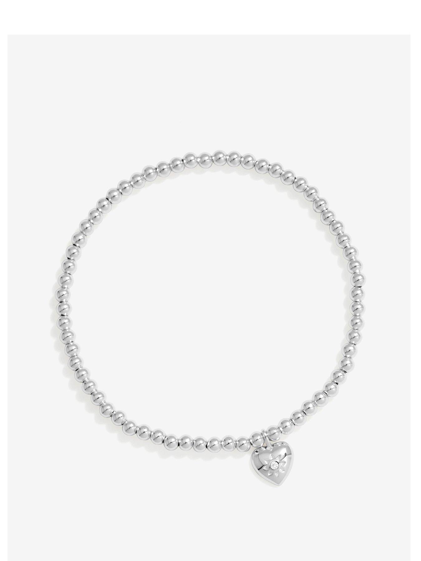 Product photograph of Simply Silver Sterling Silver 925 Cubic Zirconia Heart Charm Stretch Bracelet from very.co.uk