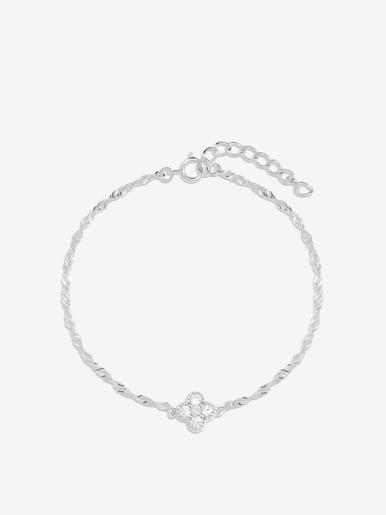 Product photograph of Simply Silver Sterling Silver 925 Cubic Zirconia Fine Clover Bracelet from very.co.uk