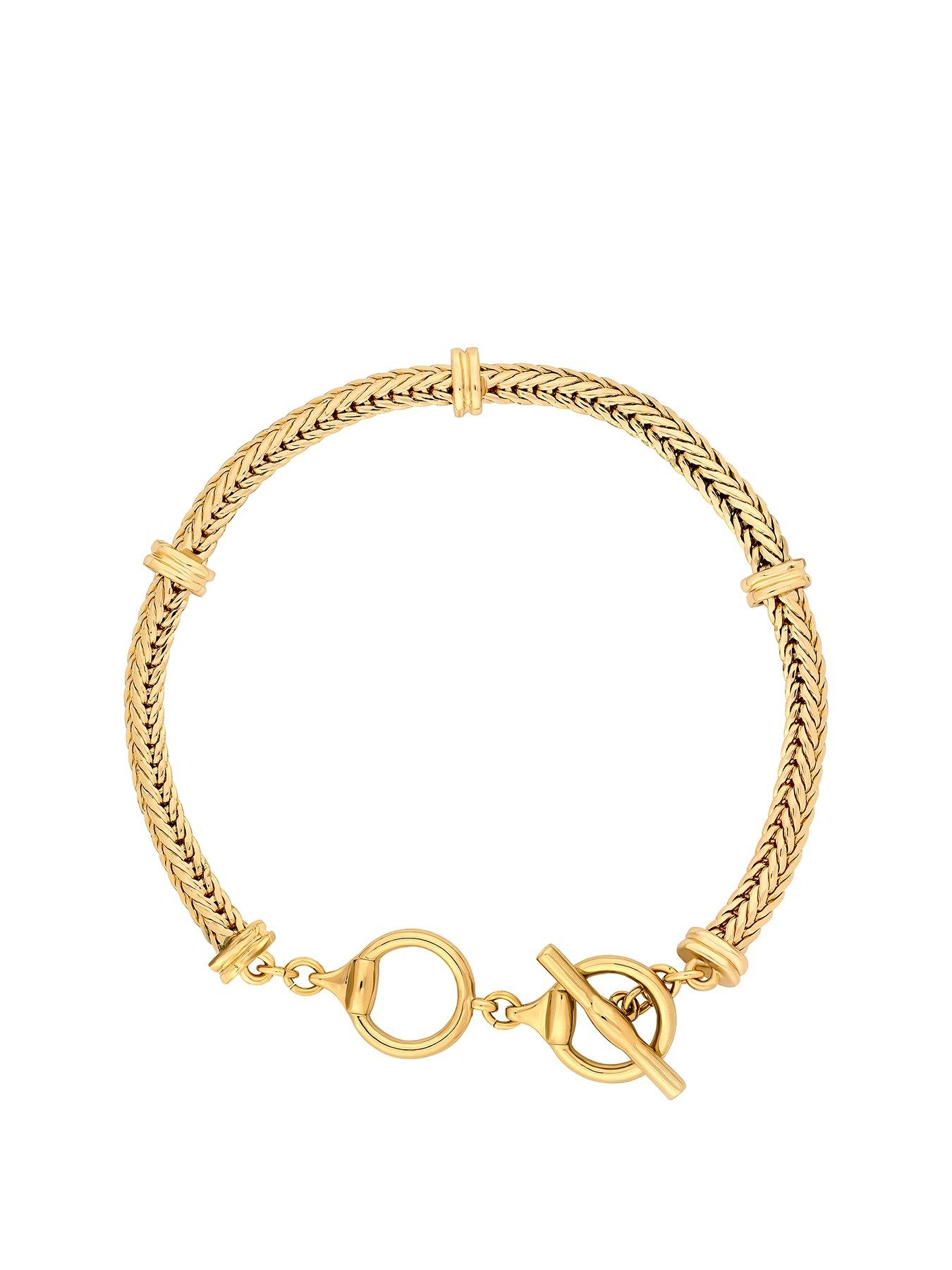 Product photograph of Mood Gold Flat Cobra Station Chain T-bar Bracelet from very.co.uk