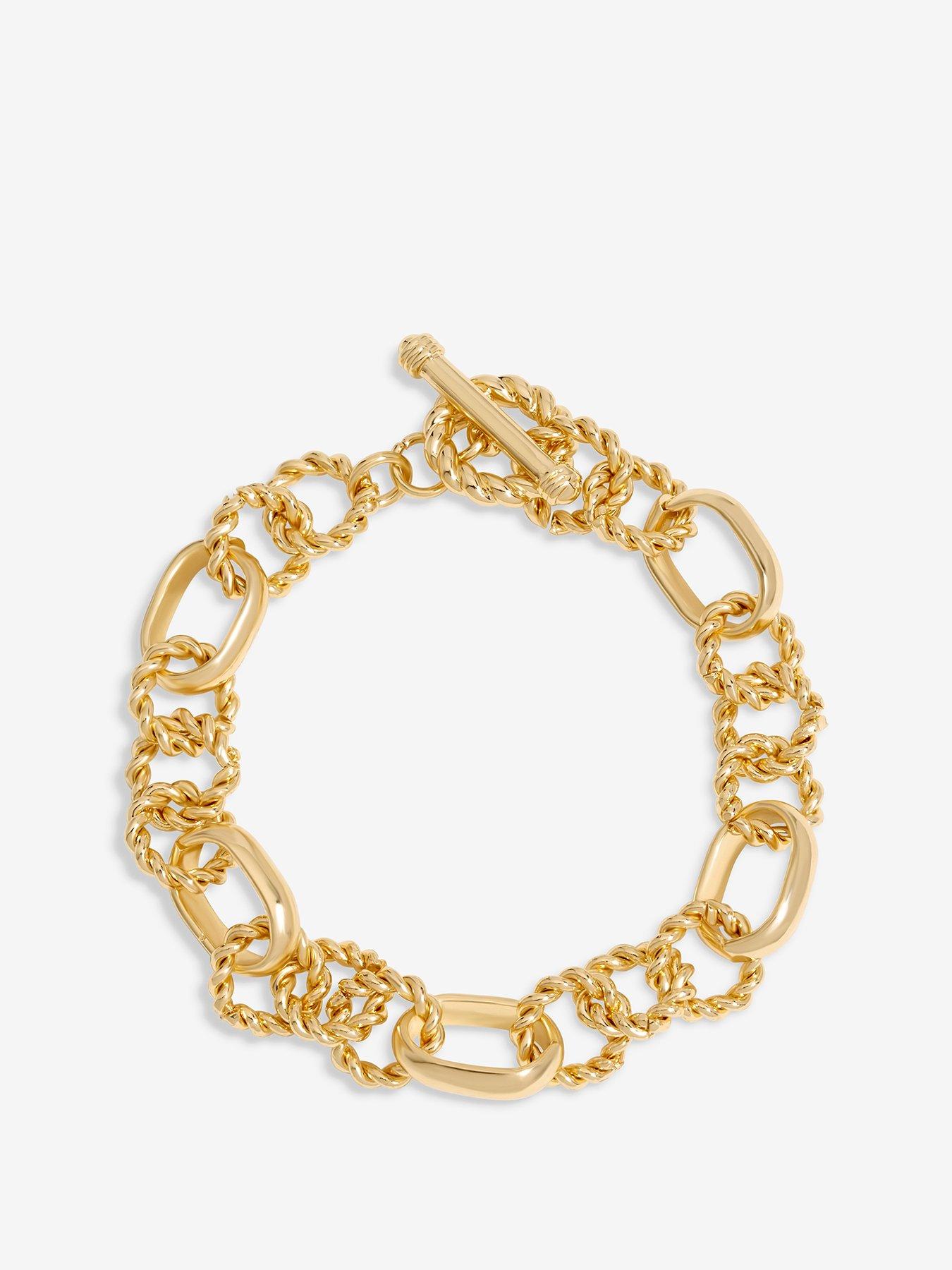 Product photograph of Mood Gold Textured Chain T-bar Bracelet from very.co.uk