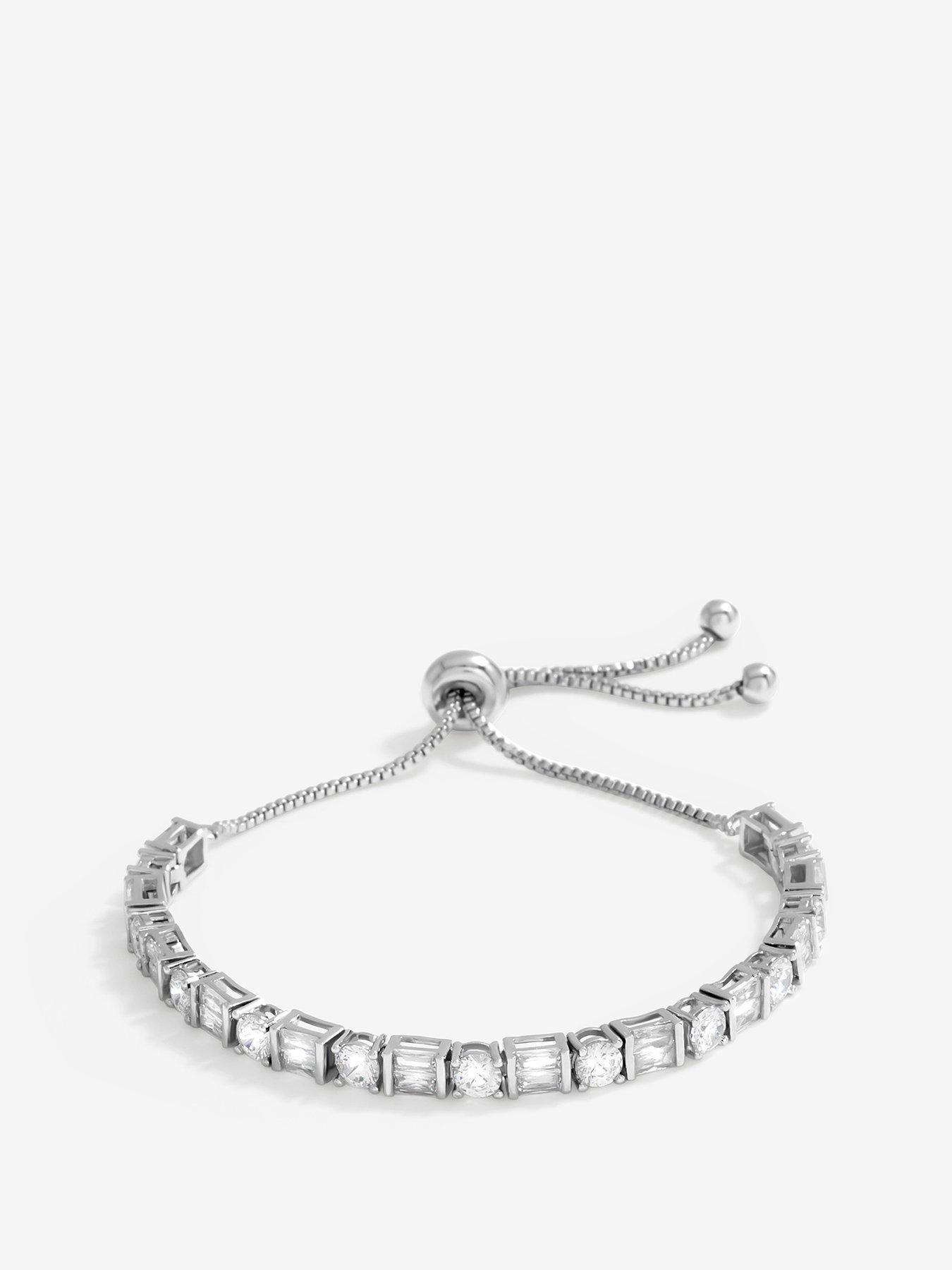 Product photograph of Jon Richard Rhodium Plated Mixed Stone Toggle Bracelet from very.co.uk