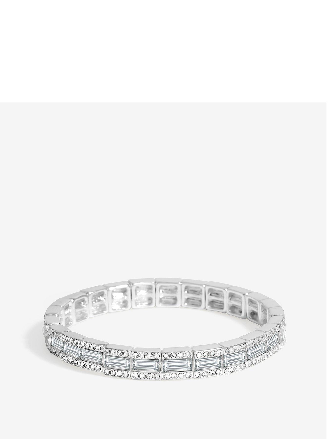 Product photograph of Jon Richard Silver Plated Crystal Baguette Stretch Bracelet from very.co.uk